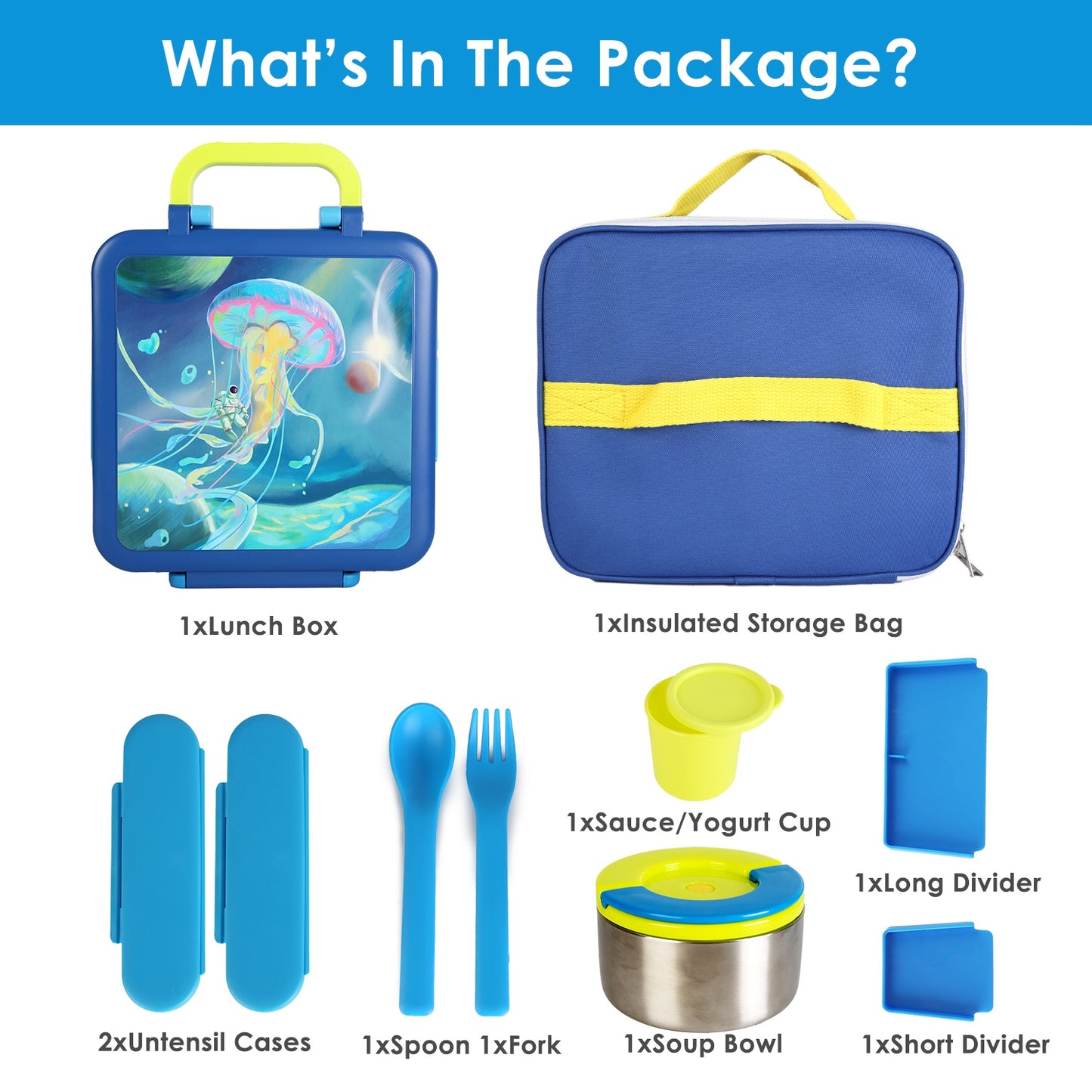 Kids Insulated Lunch Box with 2 Compartments & Utensils