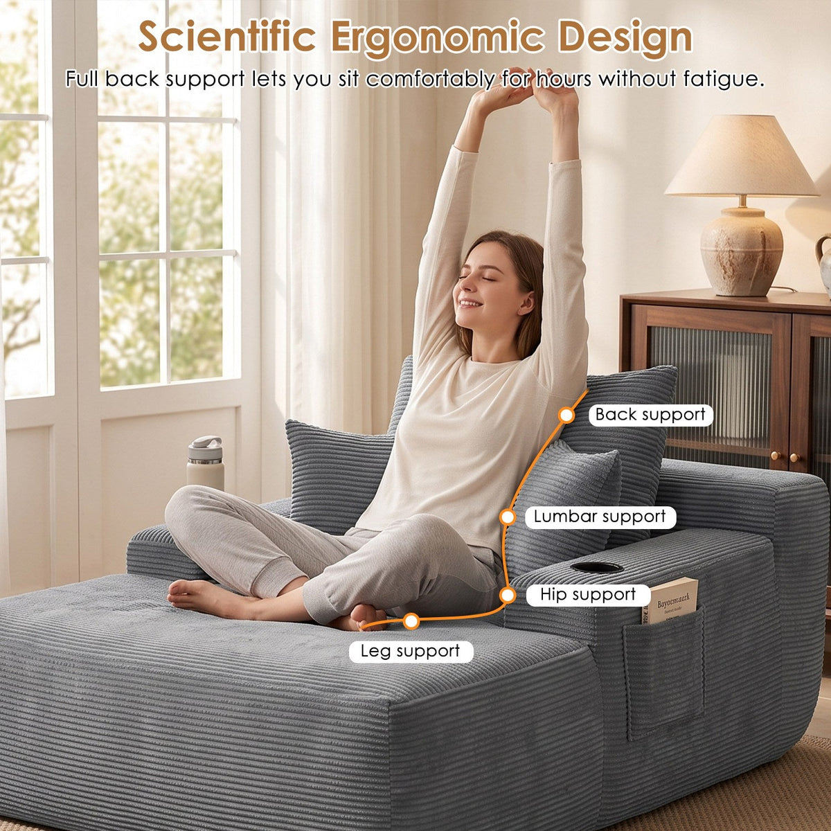 Convertible Chaise Lounge Sleeper Sofa with Cup Holders & Pillows