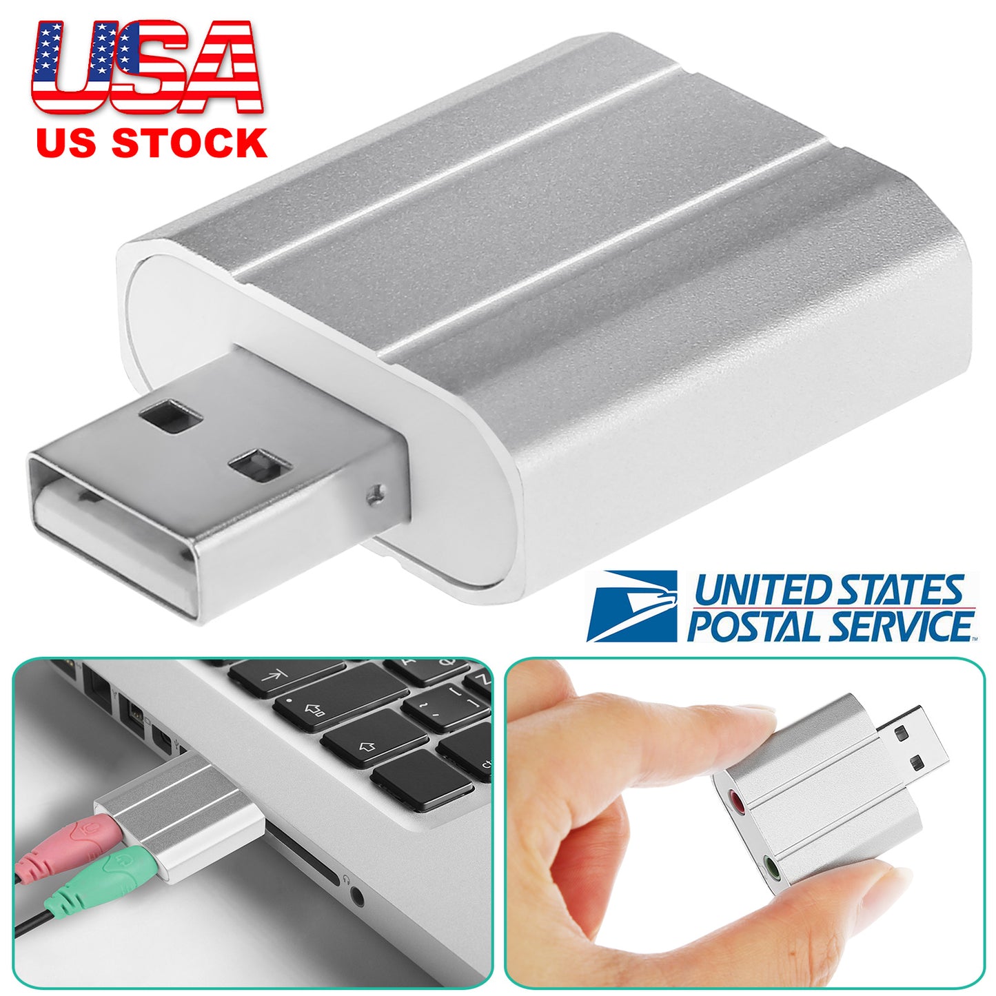 USB Audio Adapter with 3.5mm Headphone & Microphone Jacks