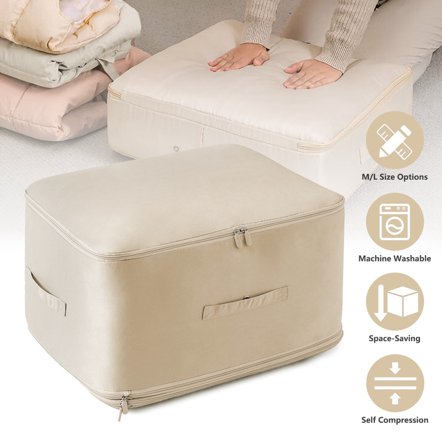 Foldable Storage Bag for Comforters and Bedding with Compression