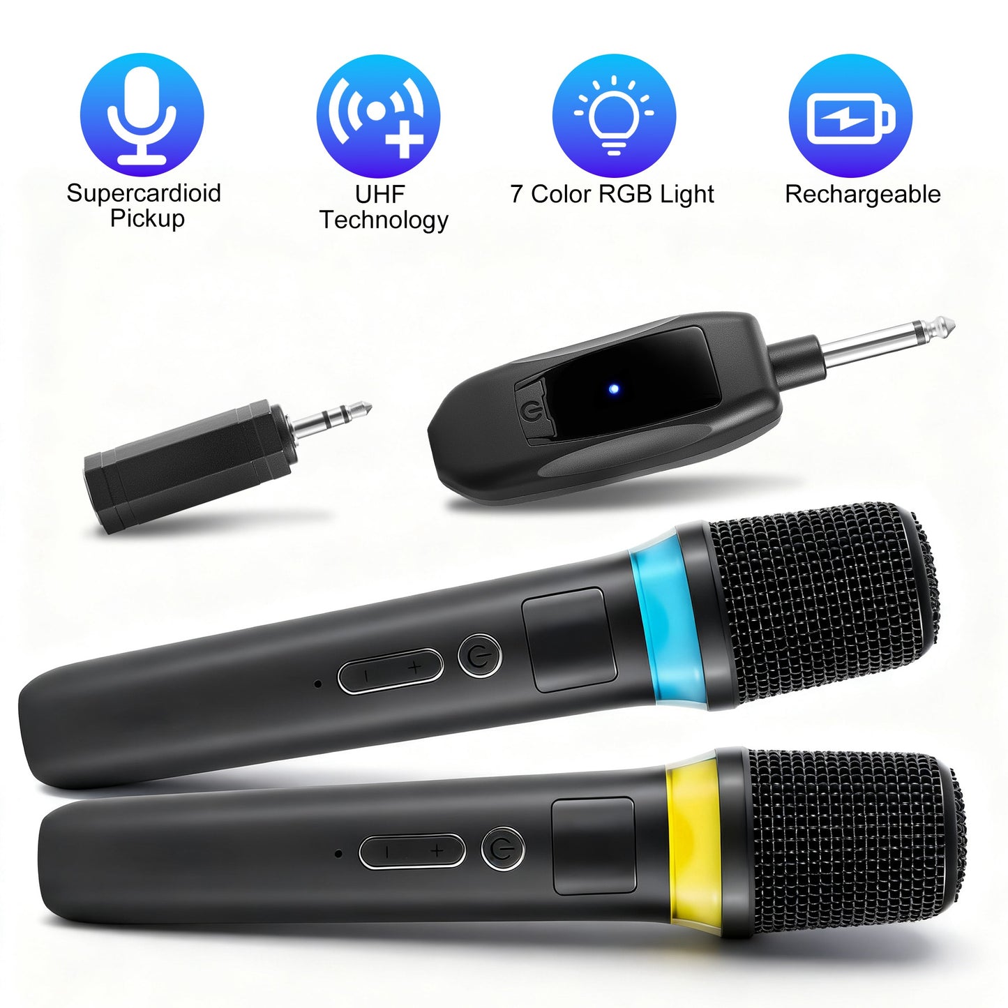 Wireless Microphone System with 164FT Range & RGB Lights