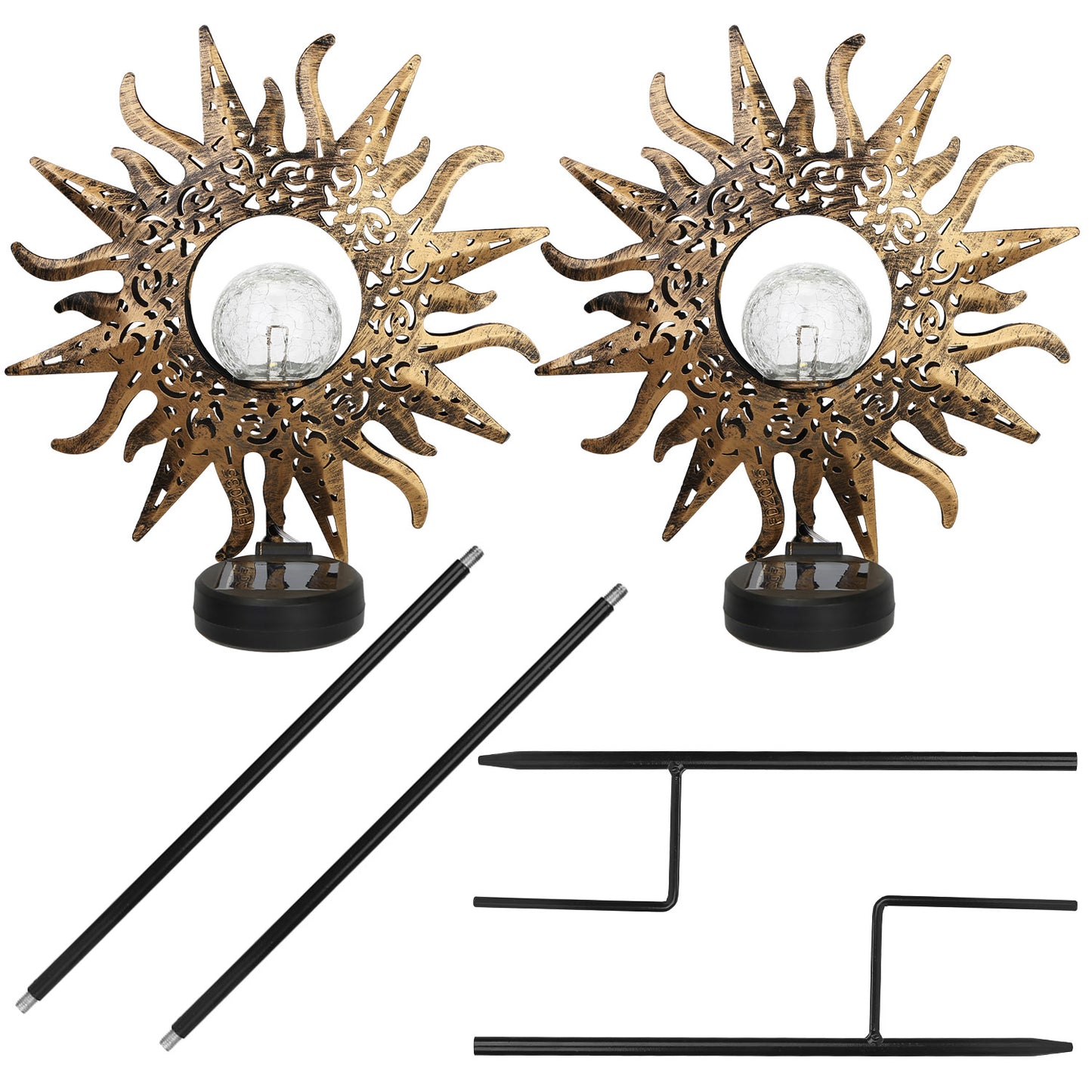 Solar Moon Star Garden Stake Light with Crackle Glass Globe