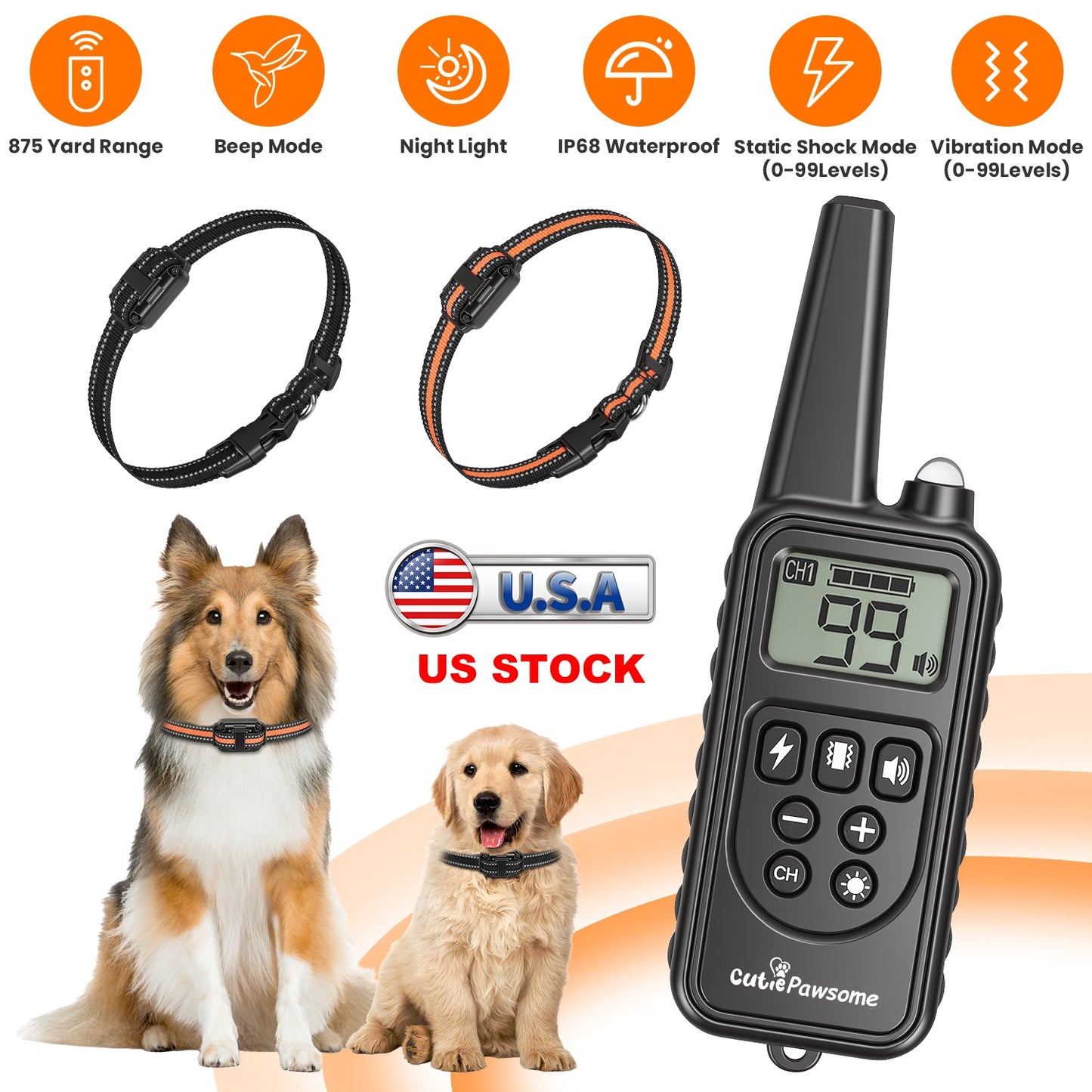 Dog Training Collar Receiver with Adjustable Belt IP67 Waterproof