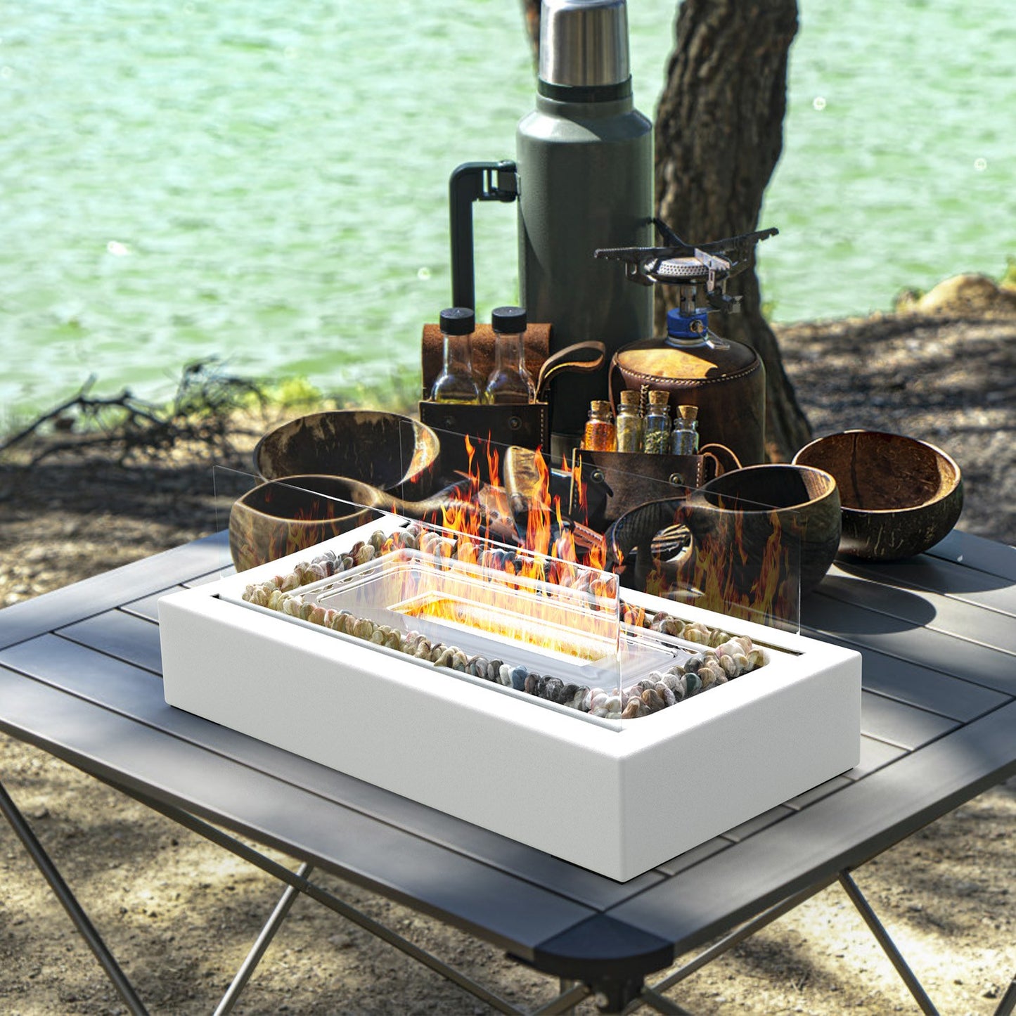 Tabletop Fire Pit with Roasting Sticks - Portable Ethanol