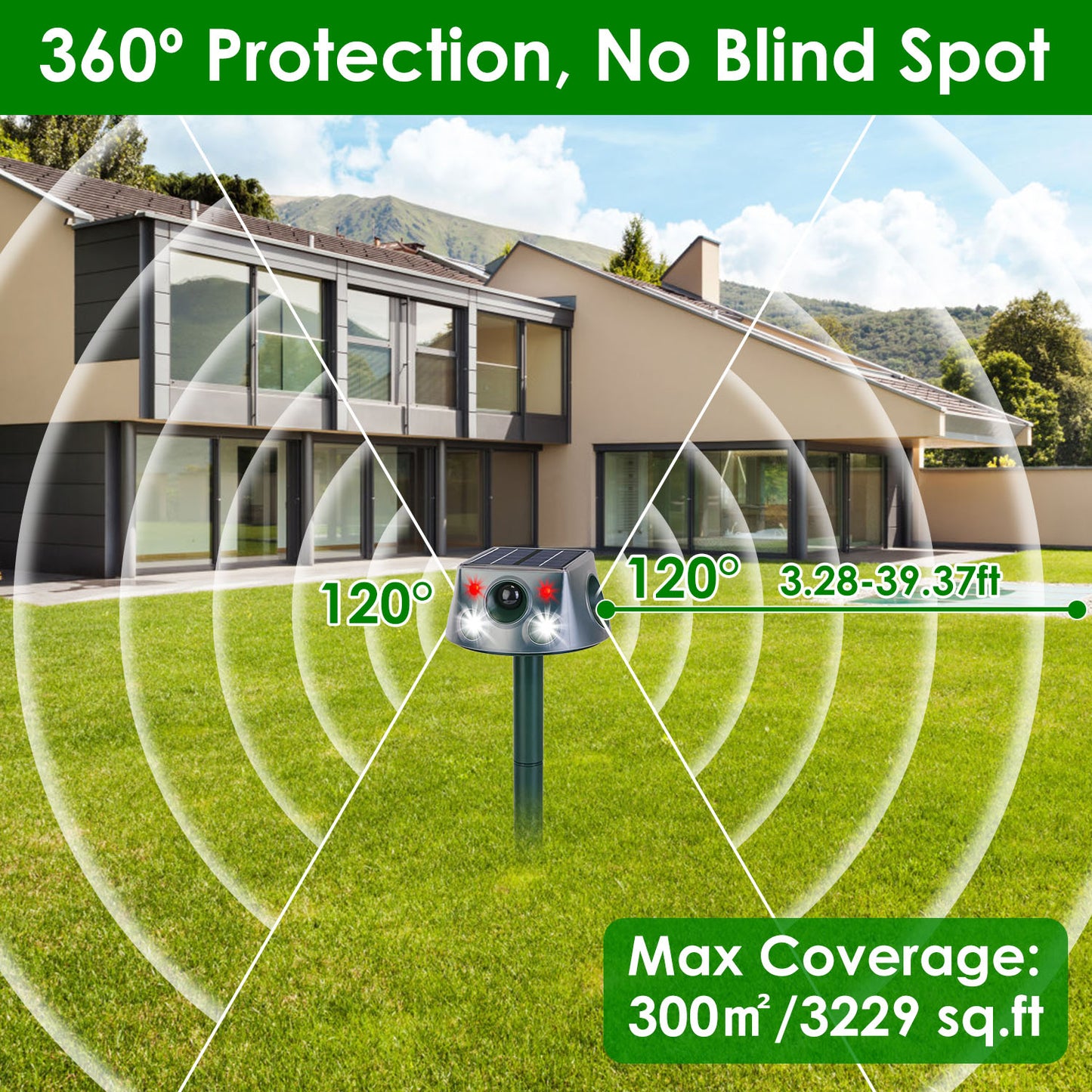 Solar Ultrasonic Animal Repeller with Motion Sensor