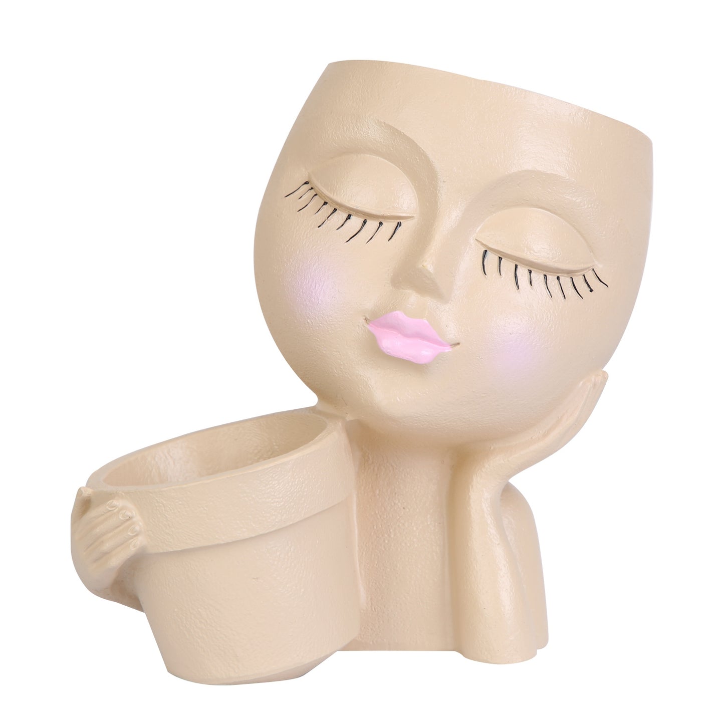 Girl Face Planter Pot with Dual Opening & Drainage Hole