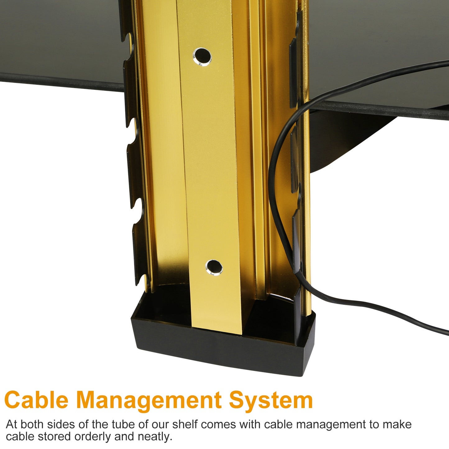 Tempered Glass Wall Shelf with Cable Management - 22lb Capacity