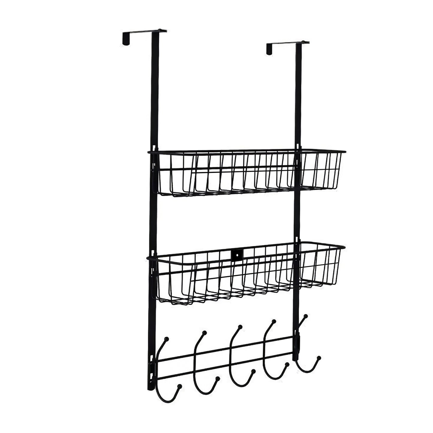 Over The Door Organizer with 5 Hooks and 2 Metal Baskets