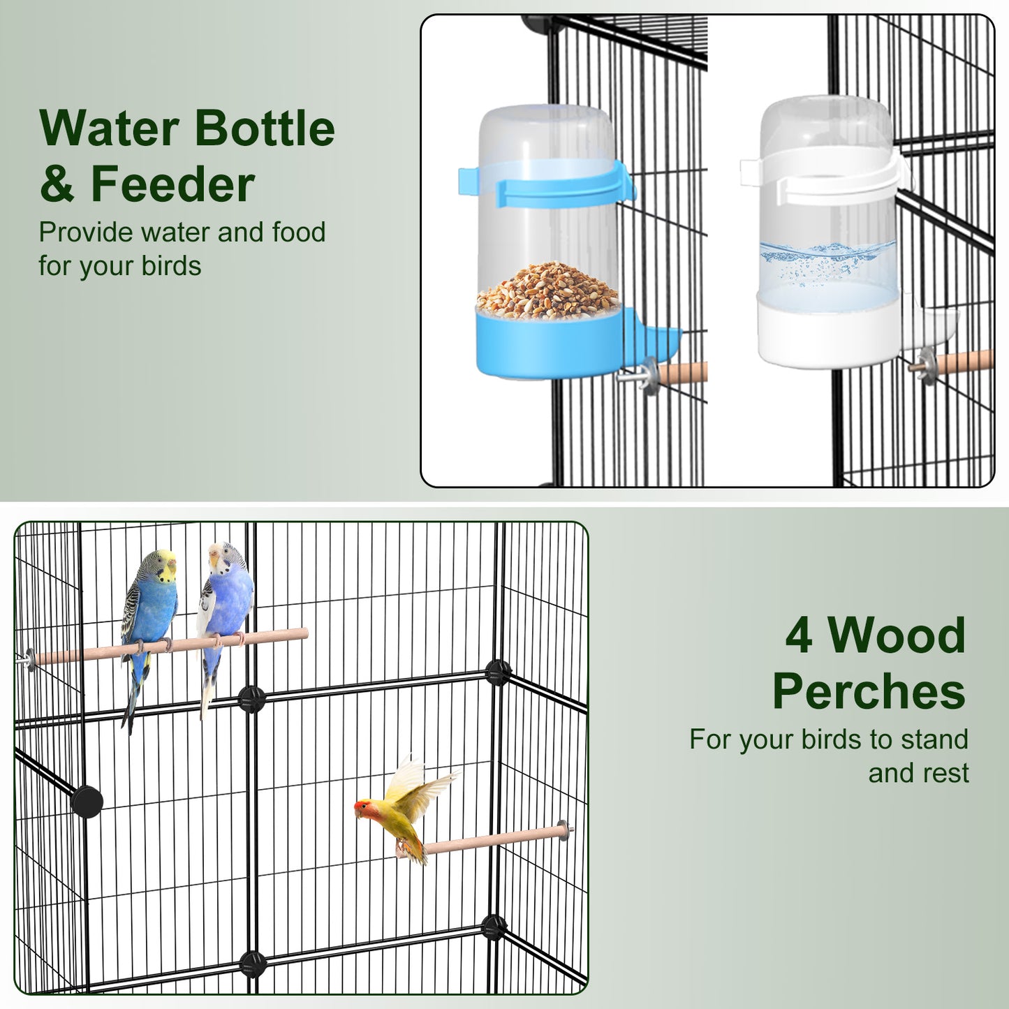 46in Bird Cage with Wooden Perches and Lockable Wheels