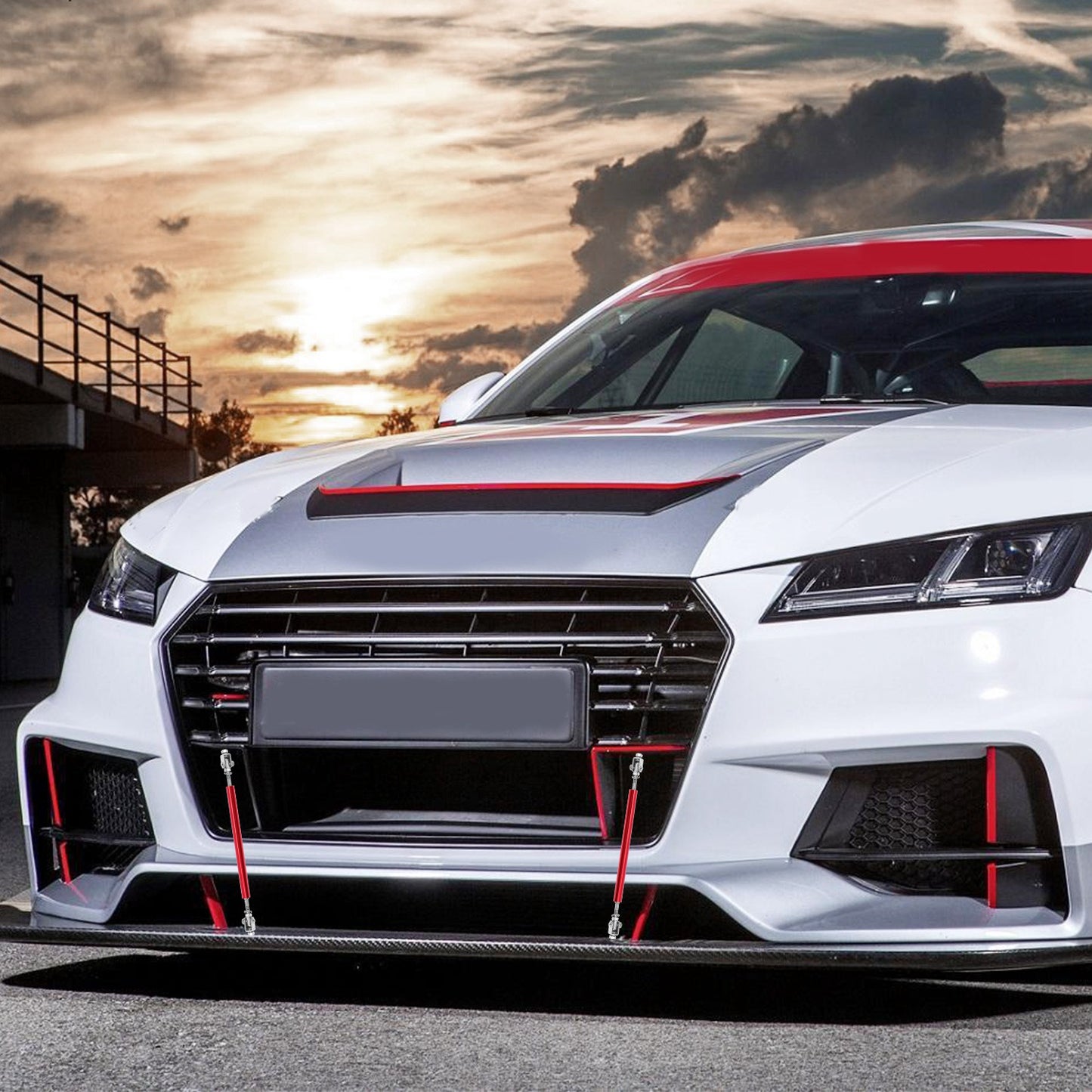 Adjustable Front Bumper Lip Support Rods 150-200mm Red