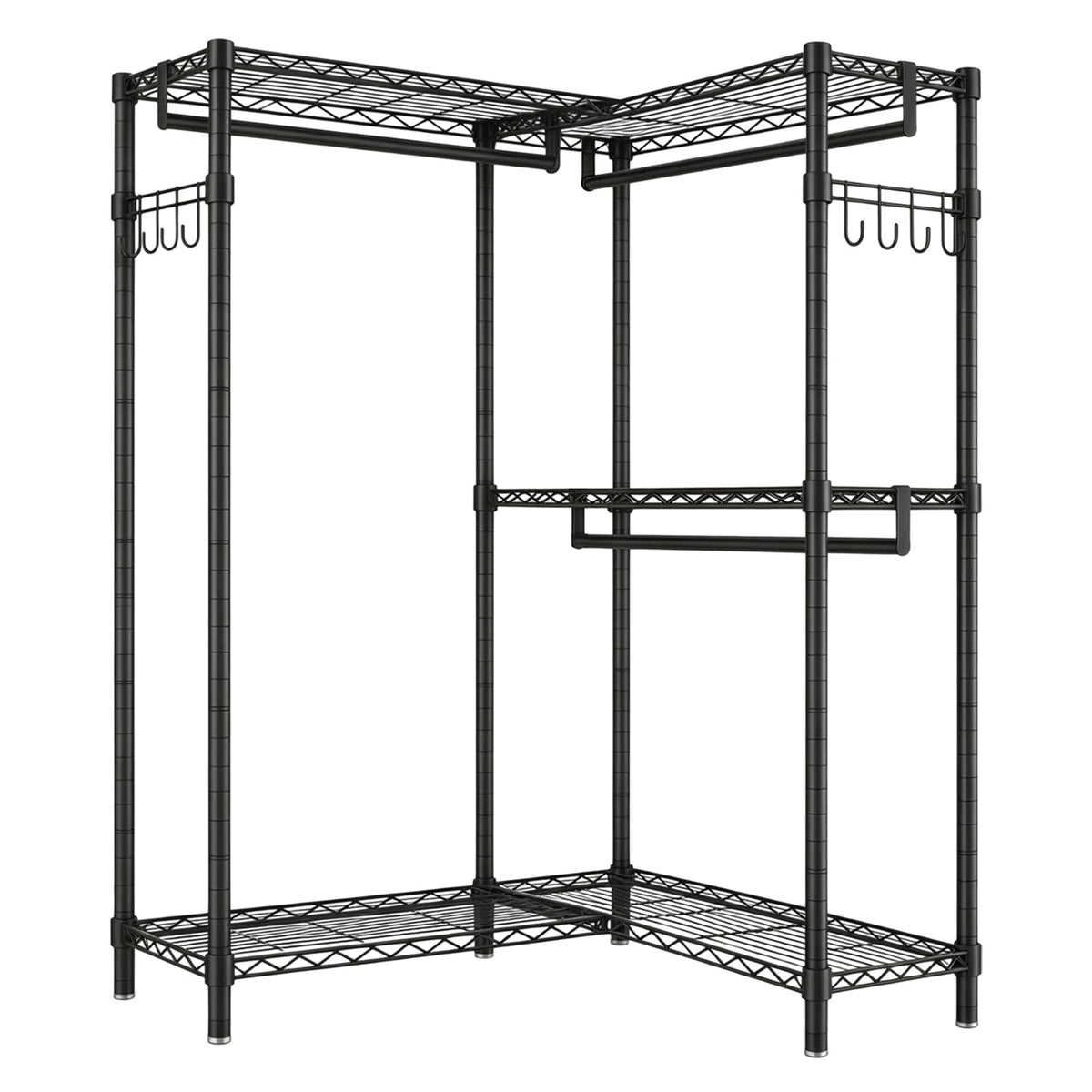 L-Shaped Garment Rack with Adjustable Shelves & 3 Hanging Rods