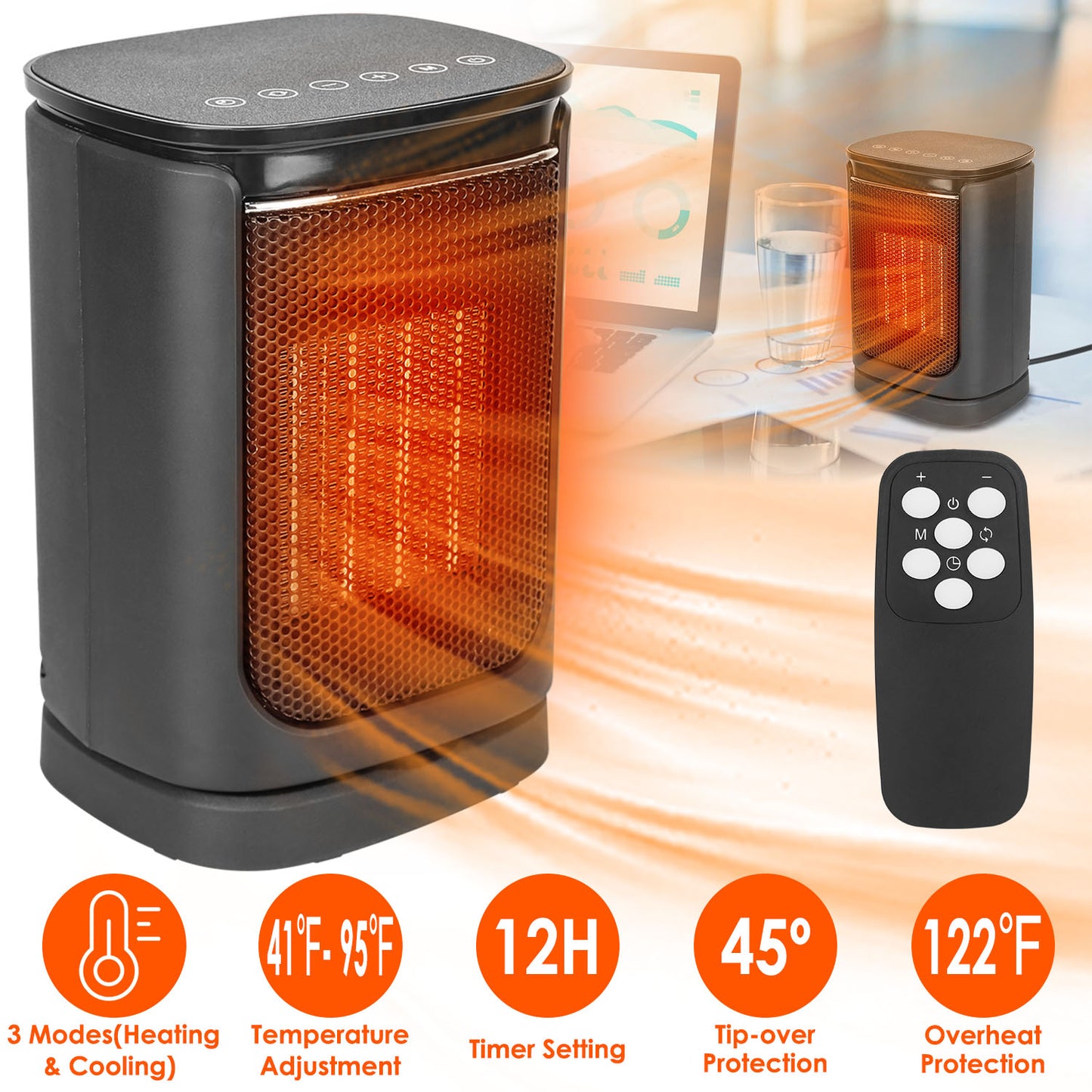 1500W Ceramic Space Heater with Remote Control & Oscillation