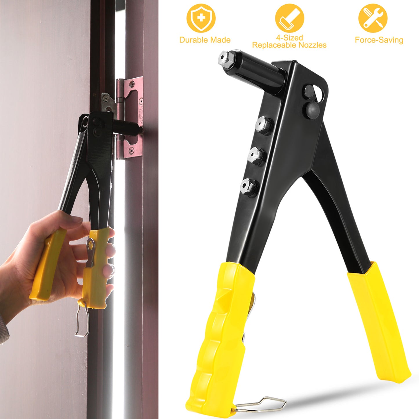 Heavy Duty Hand Riveter Gun with 4 Nozzles and Wrench