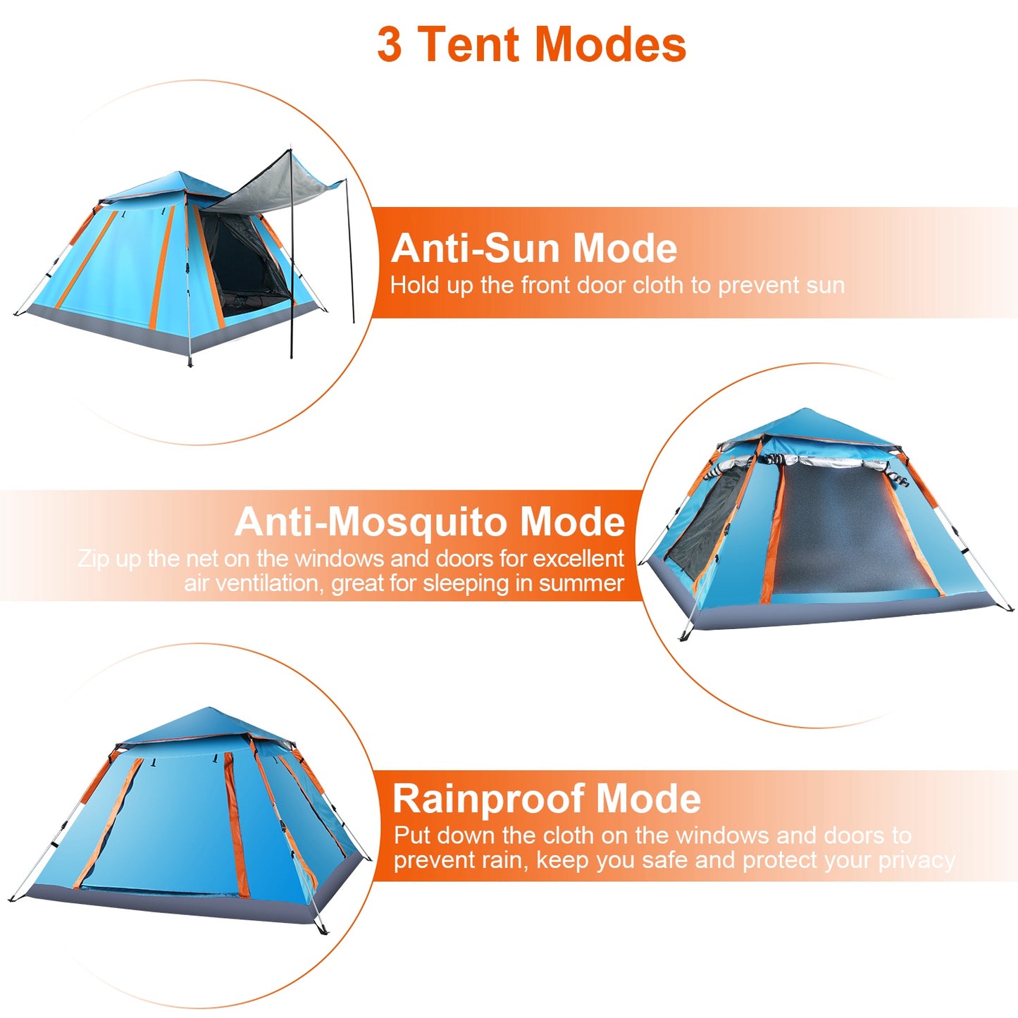 4-5 Person Camping Tent with Mosquito Net Windows
