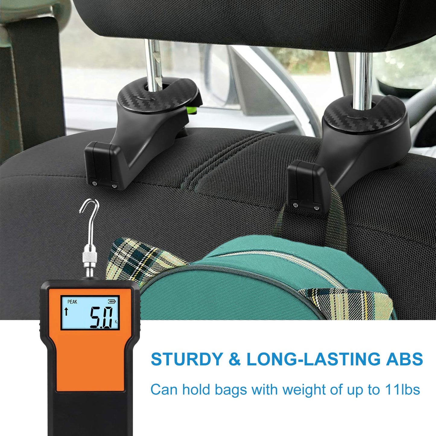 Car Headrest Hook with Phone Holder and Locking Design