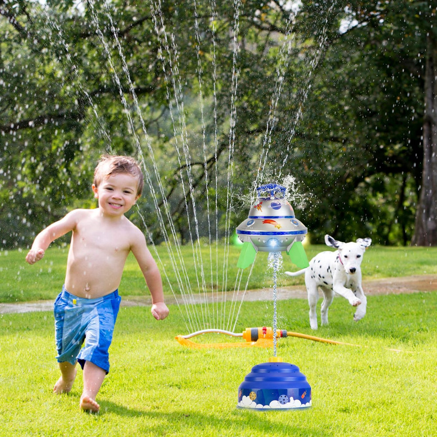 UFO Water Sprinkler Toy with LED Lights & 360° Rotation