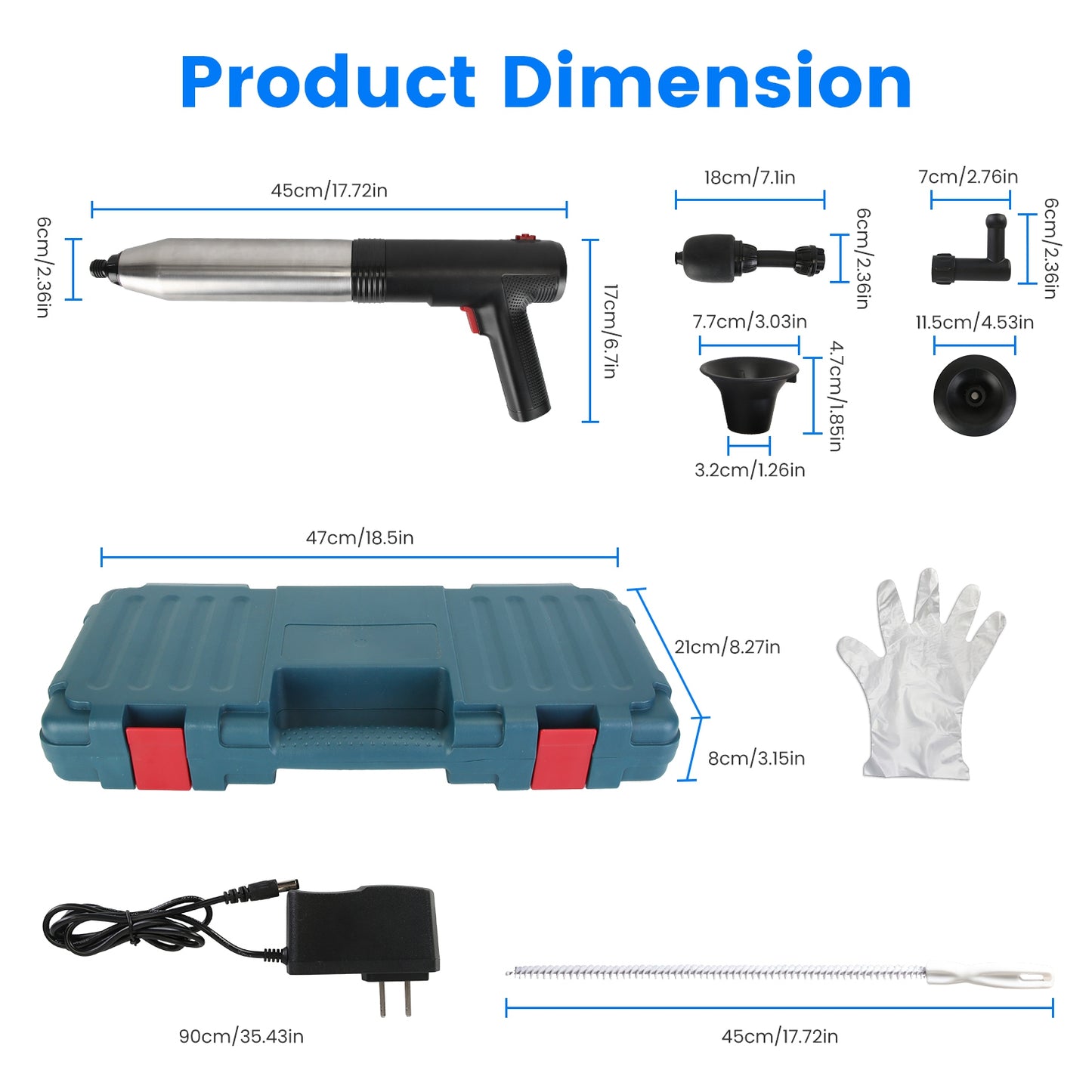 Electric Toilet Plunger with Pressure Display & Multiple Heads