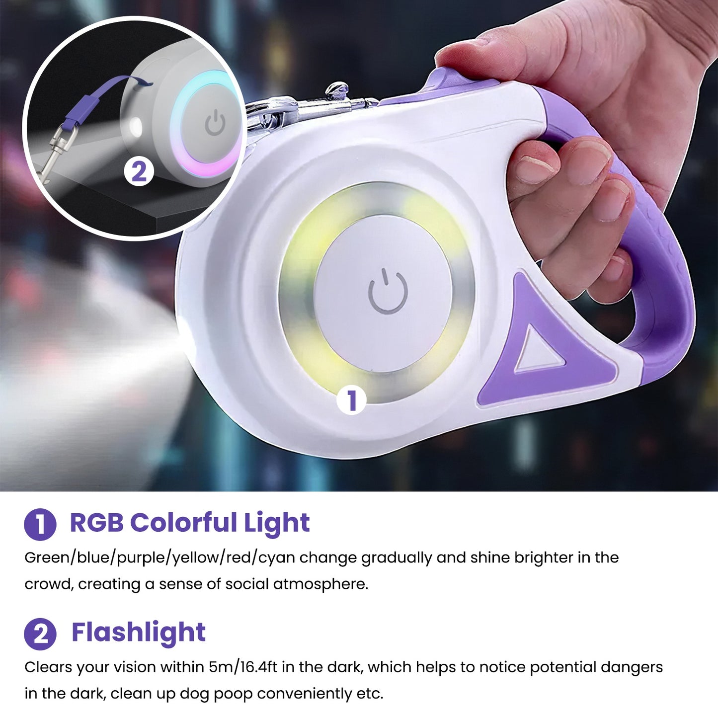 Retractable Dog Leash 16FT with LED Flashlight & Waste Bags