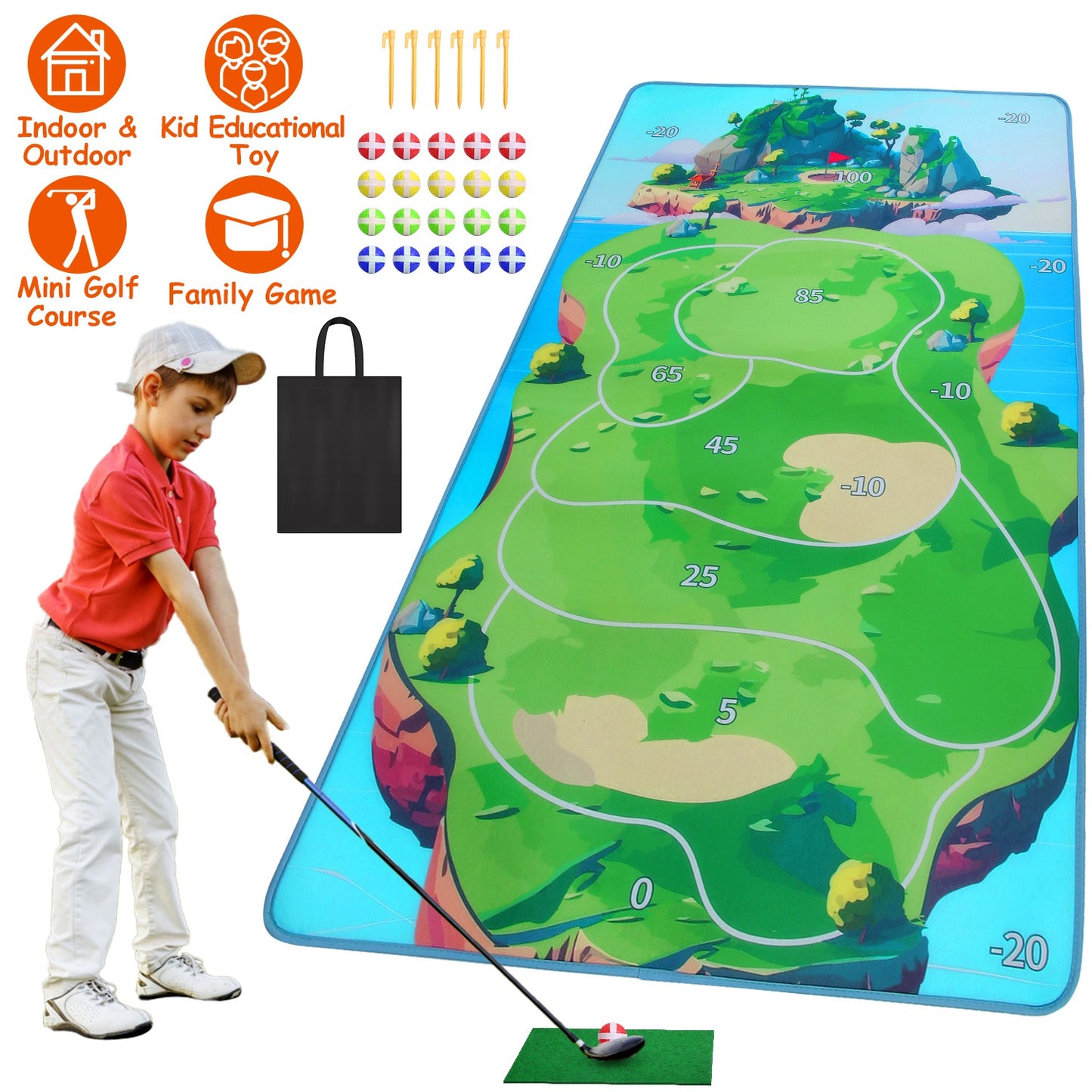Golf Chipping Game Mat Set with 20 Sticky Balls
