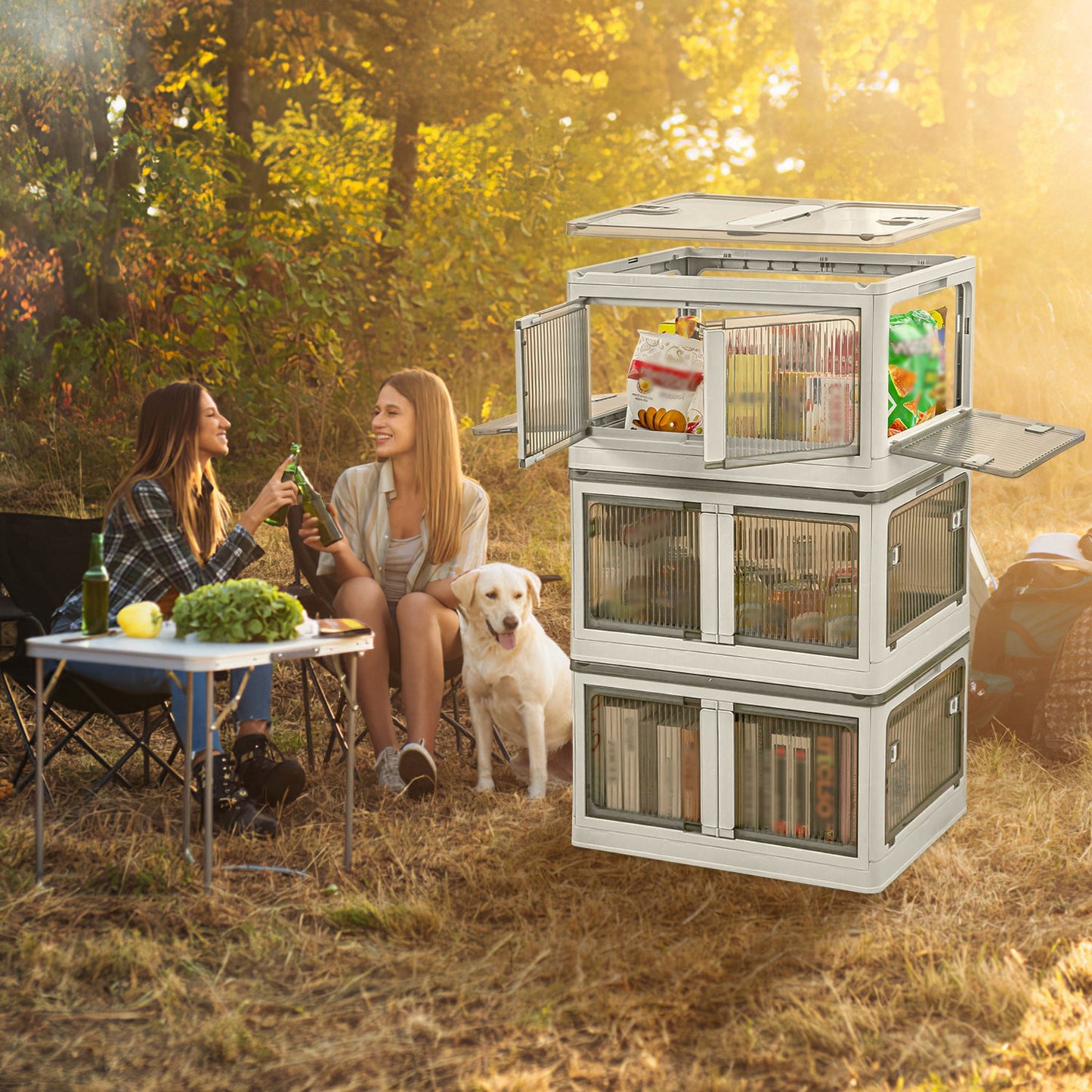 Foldable Storage Bins with Lids & Wheels - 3 Pack Stackable