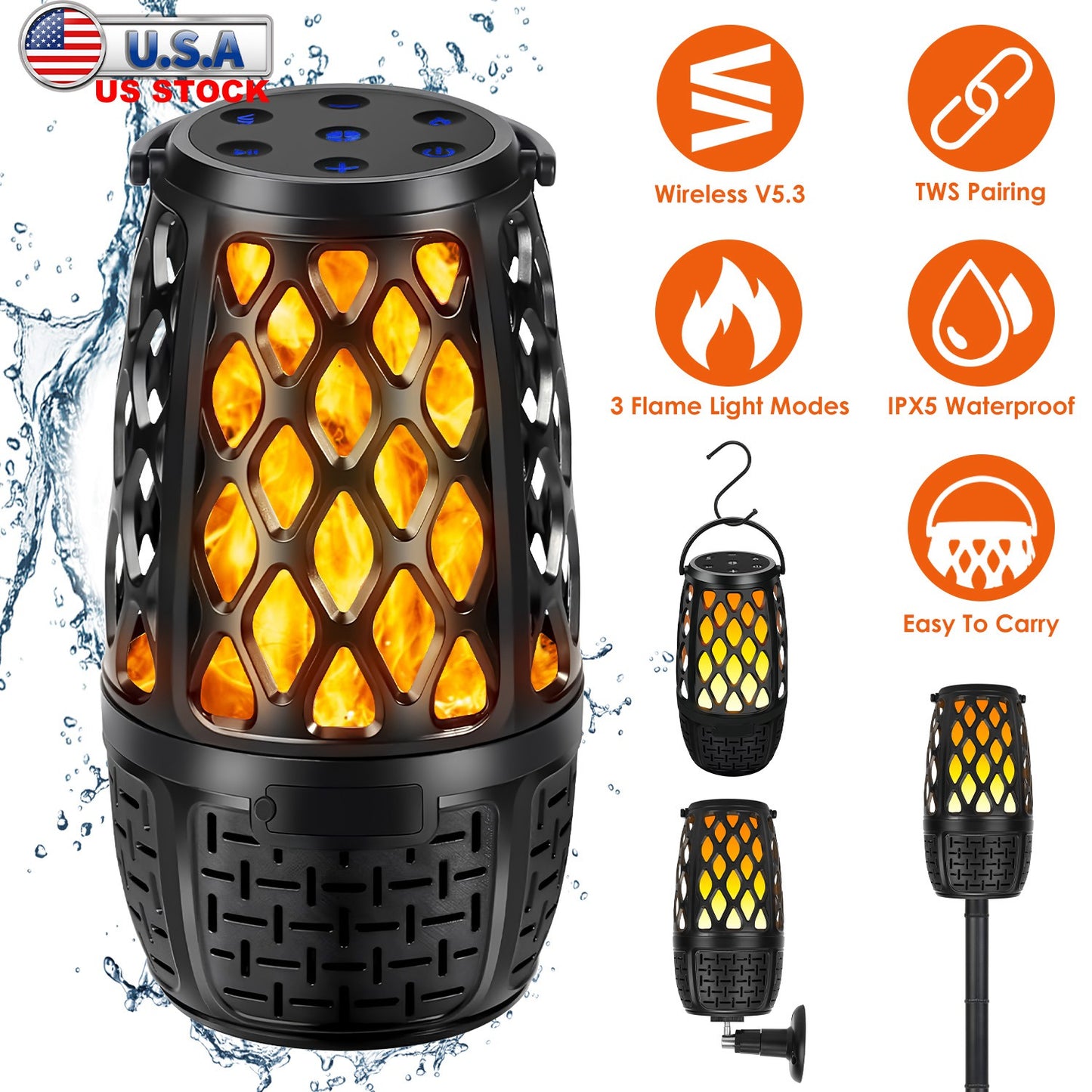 Wireless Flame Speaker with LED Lights & IPX5 Waterproof