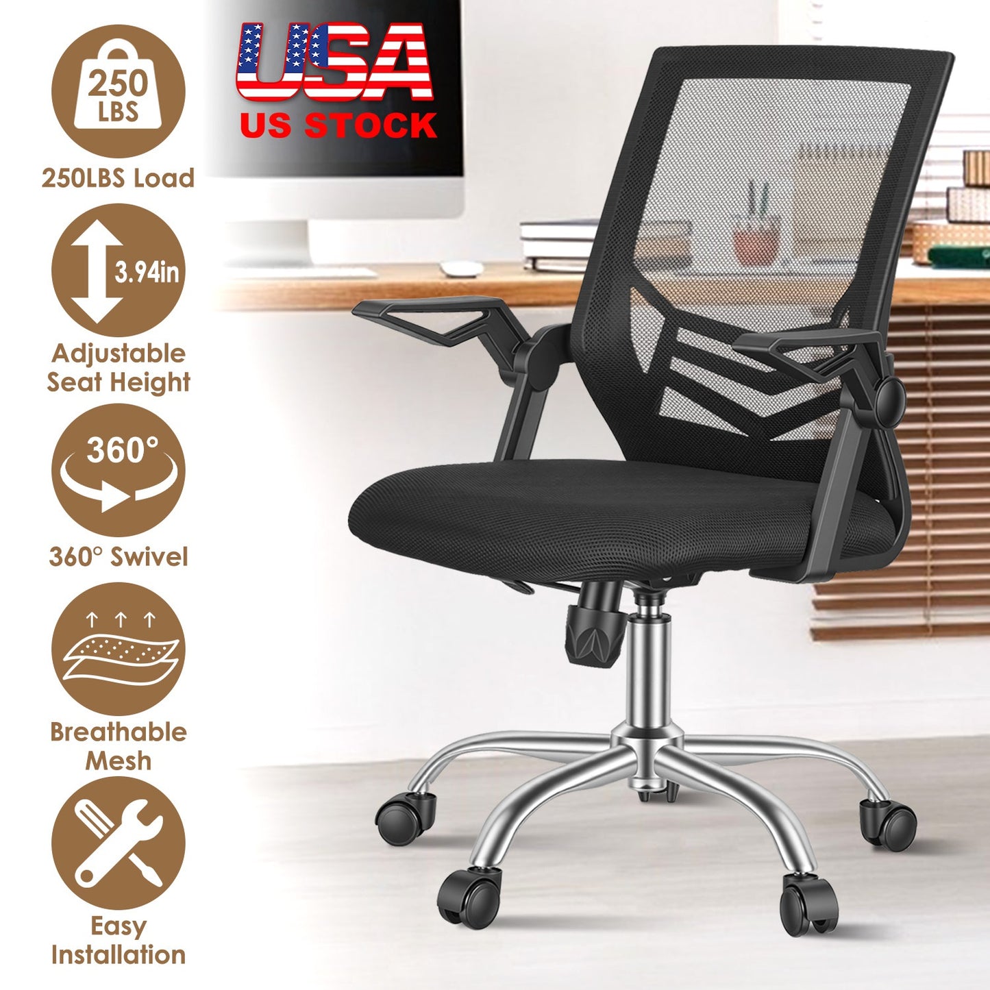 Ergonomic Mesh Office Chair with 135° Reclining Backrest