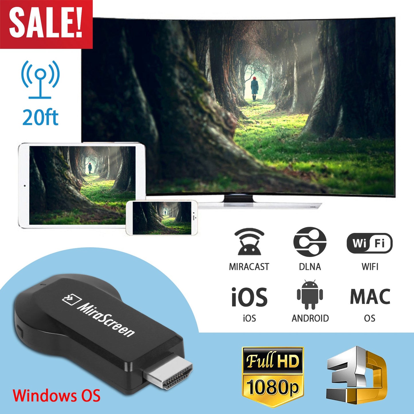Wireless Display Adapter 1080P HDMI Miracast Dongle