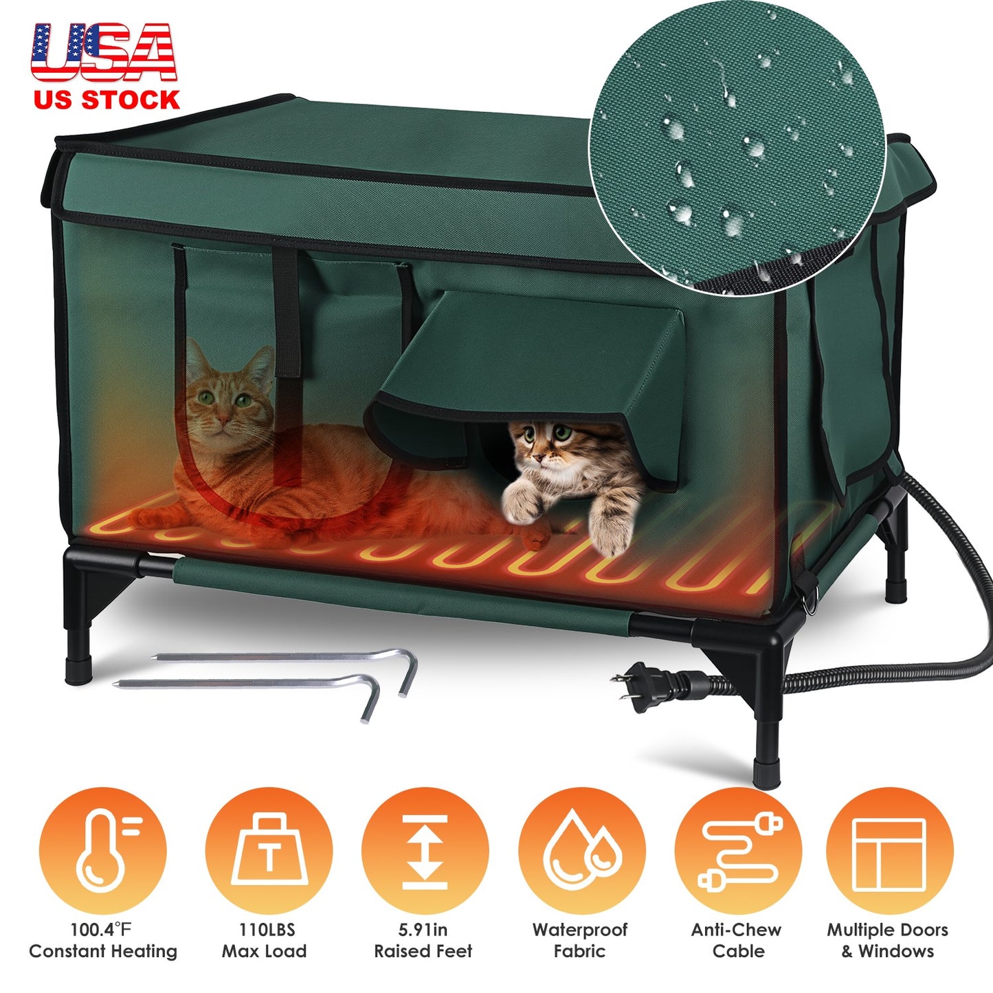 Heated Cat House Outdoor Waterproof Insulated Shelter