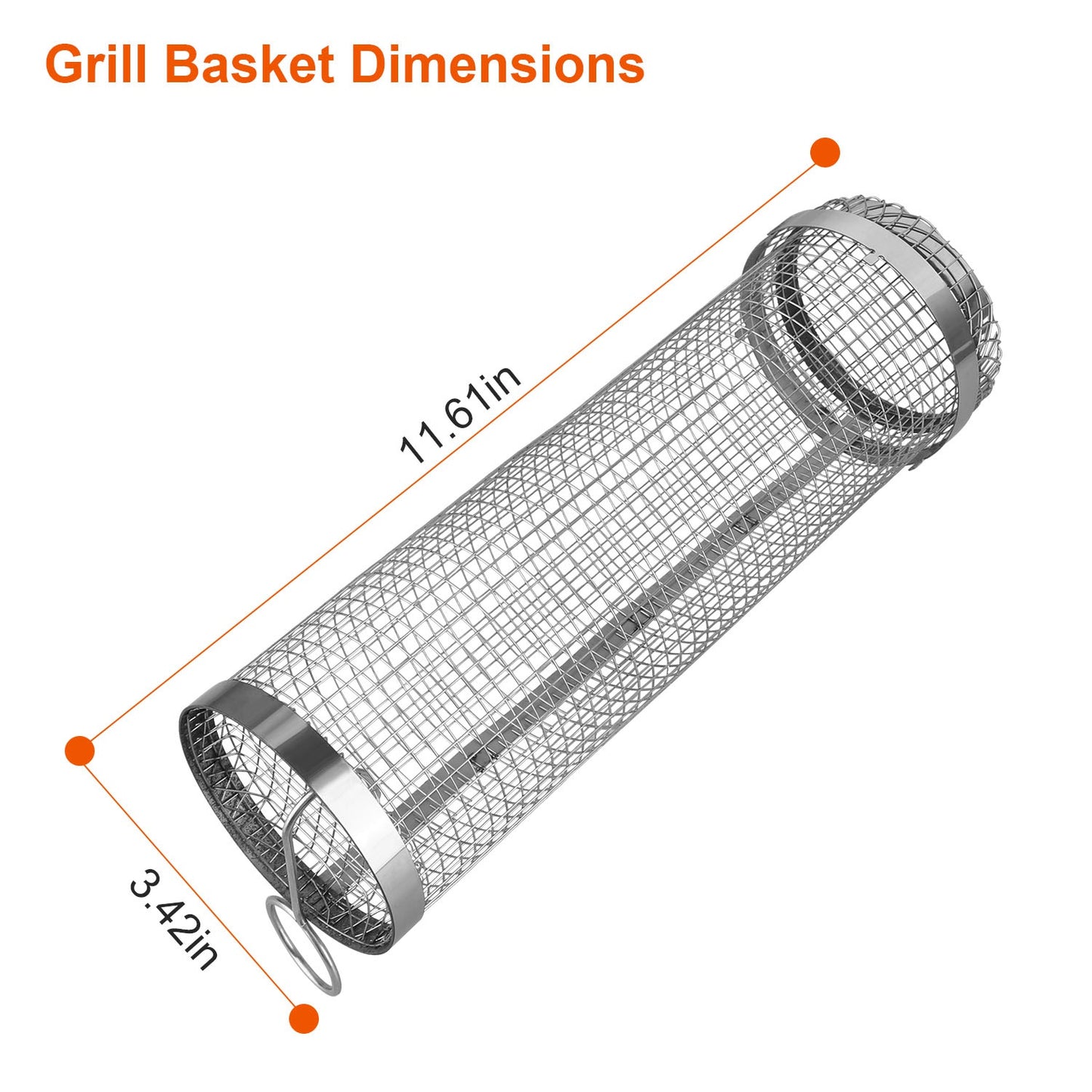 Stainless Steel Rolling Grill Basket Set - 2 Pack with Hooks