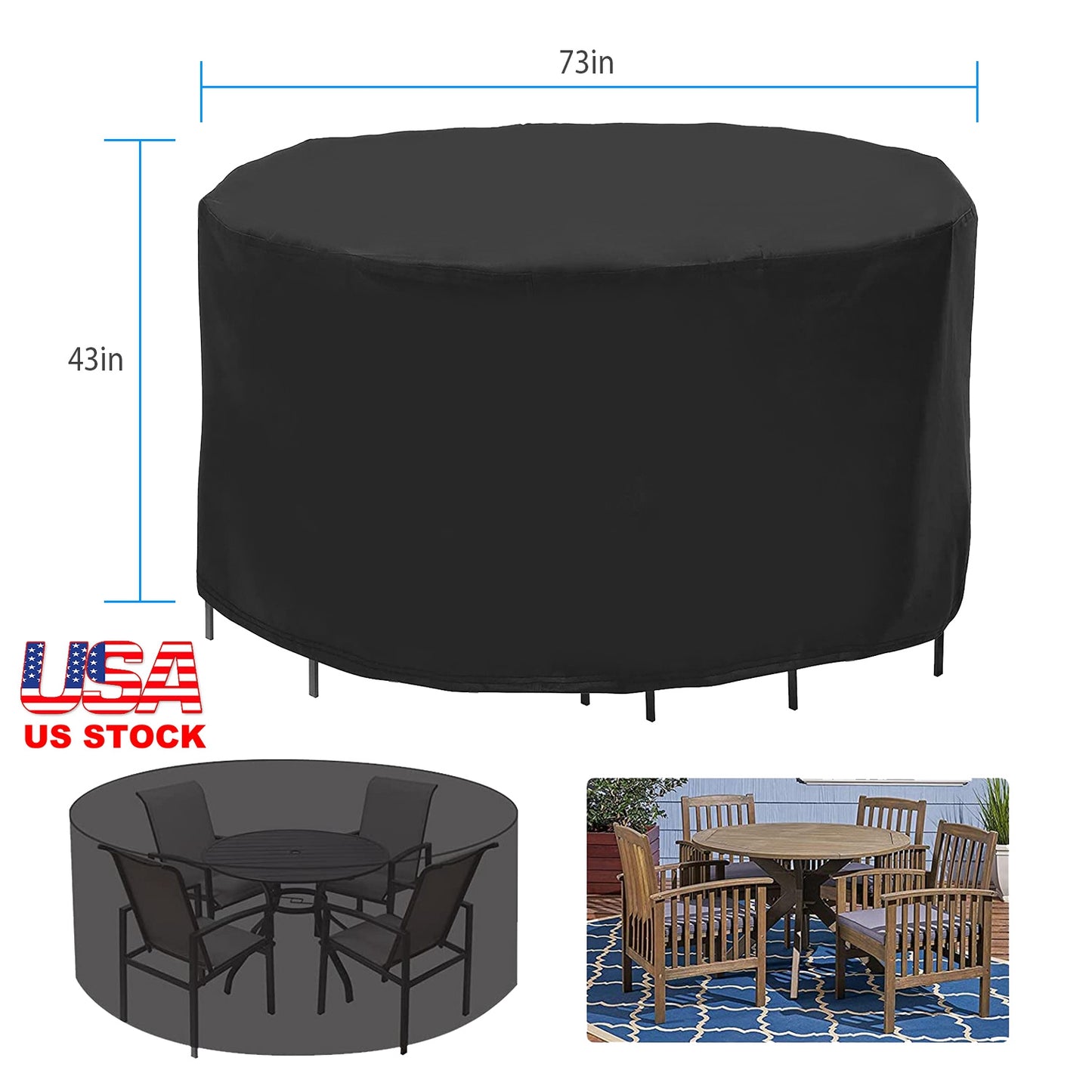 Round Patio Furniture Cover 73x43in - UV & Water Resistant