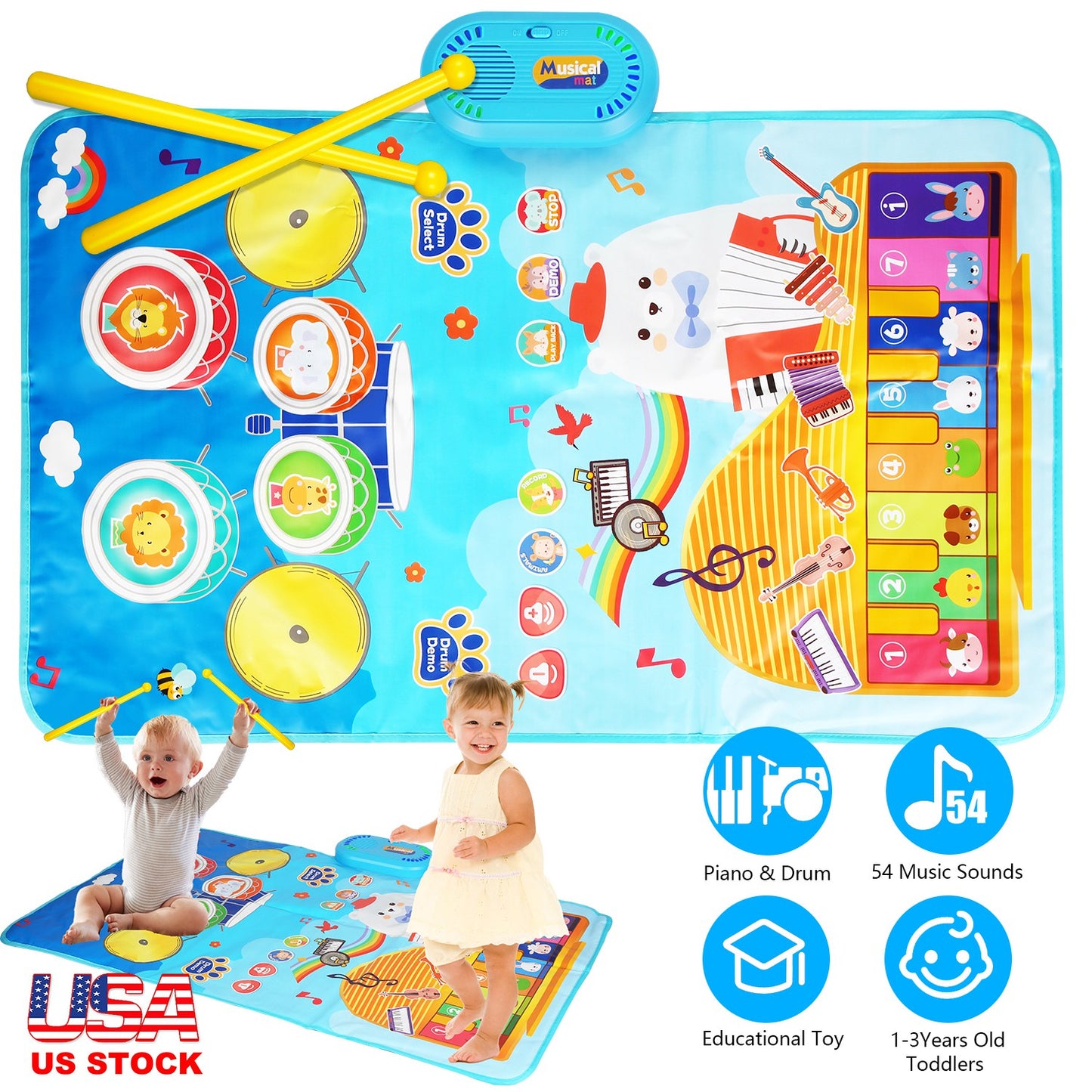 Baby Musical Mat with Piano & Drum Sounds – 55 Music Modes