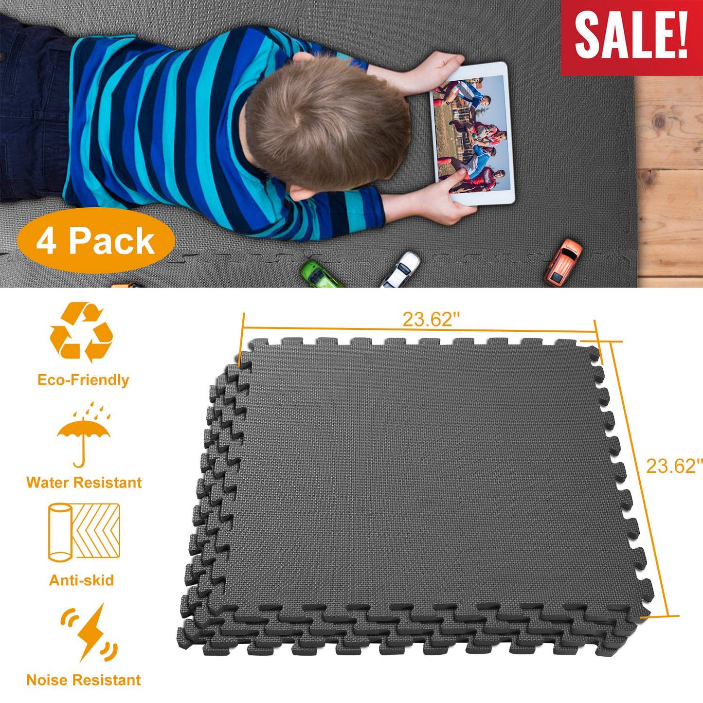 Interlocking Foam Floor Mats – 4-Pack EVA Puzzle Tiles