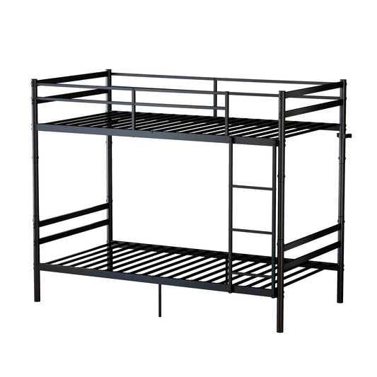 Twin Over Twin Metal Bunk Bed with Ladder and Guardrails