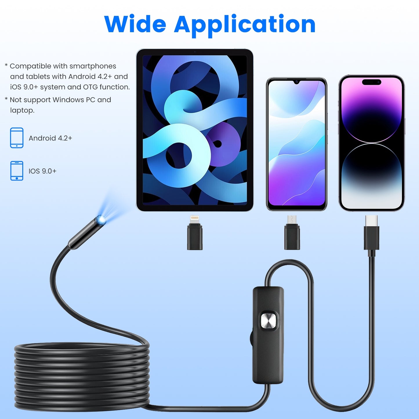 Endoscope Camera 1920P HD Waterproof with Dual Lens & 16.4ft Cable