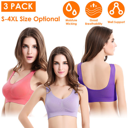 3 Pack Sport Bras For Women Seamless Wire-free Bra Light Support Tank Tops For Fitness Workout Sports Yoga Sleep Wearing