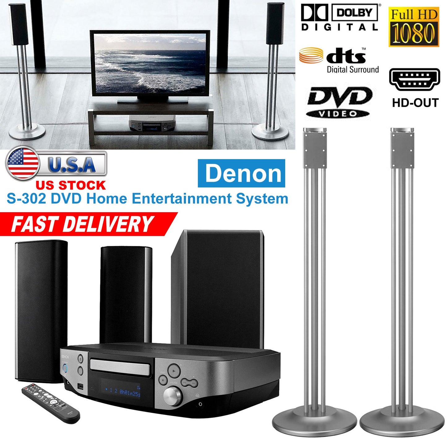 DVD Home Theater System with WiFi and 1080p Upscaling