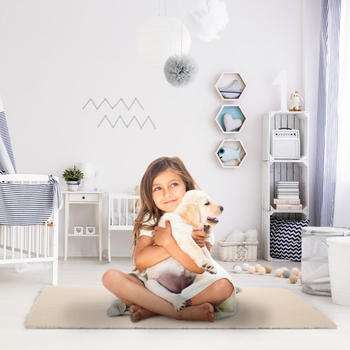 Shaggy Area Rug 4' x 2.6' Anti-Slip Soft Polyester Floor Mat