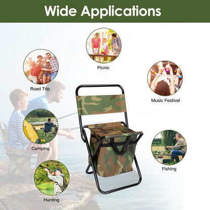 Foldable Fishing Chair with Built-In Cooler Bag and Backrest