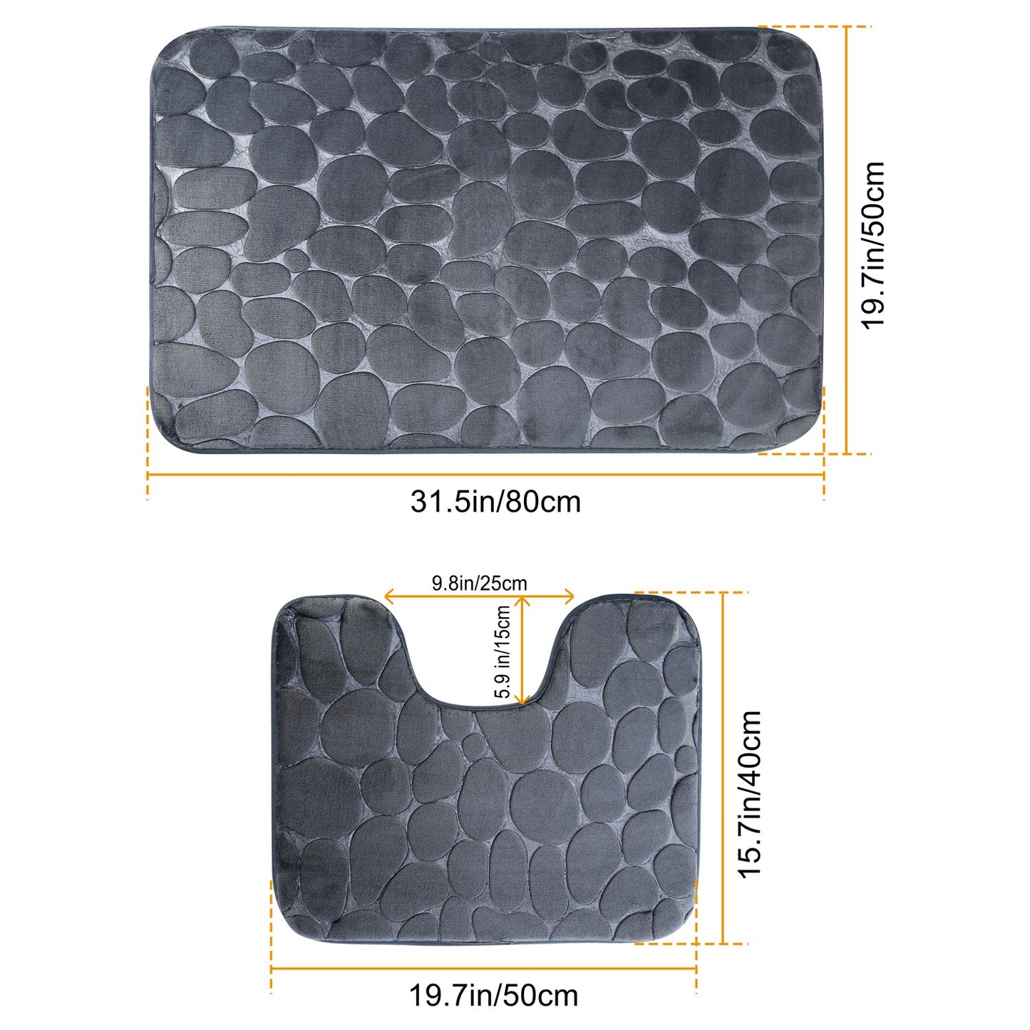 Bathroom Rug Set 2-Piece Non-Slip Flannel Pebble Pattern