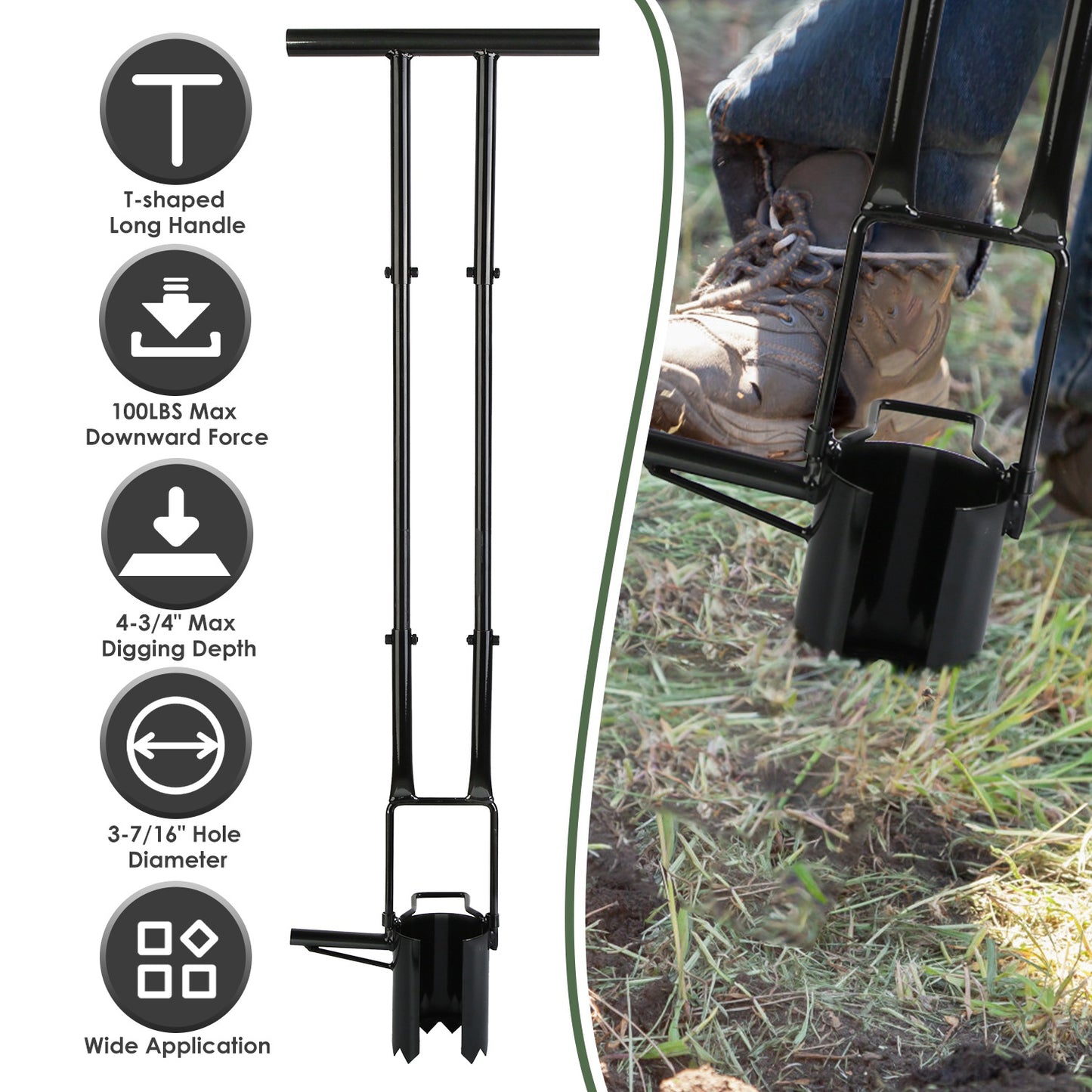 Long Handle Bulb Planter Tool with Foot Pedal & Serrated Base