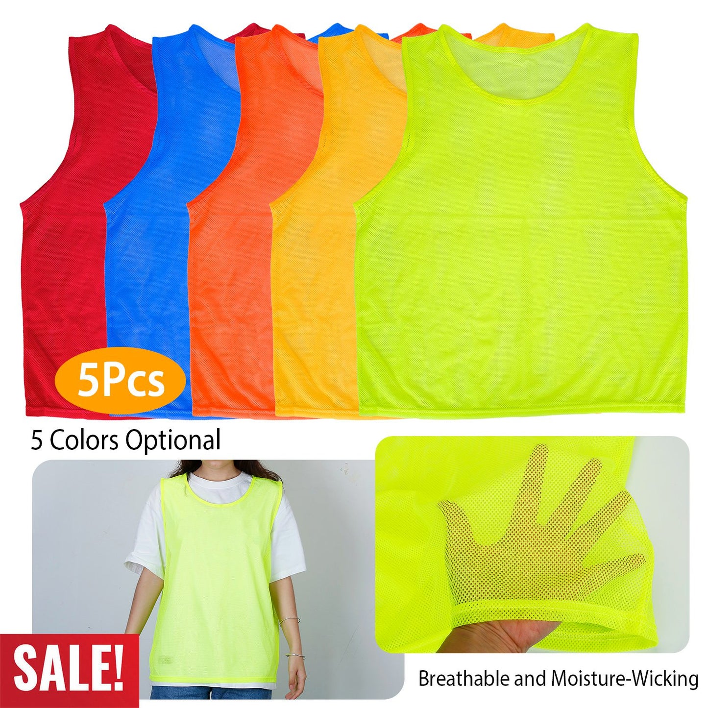 Mesh Scrimmage Vests 5-Pack for Team Sports Training