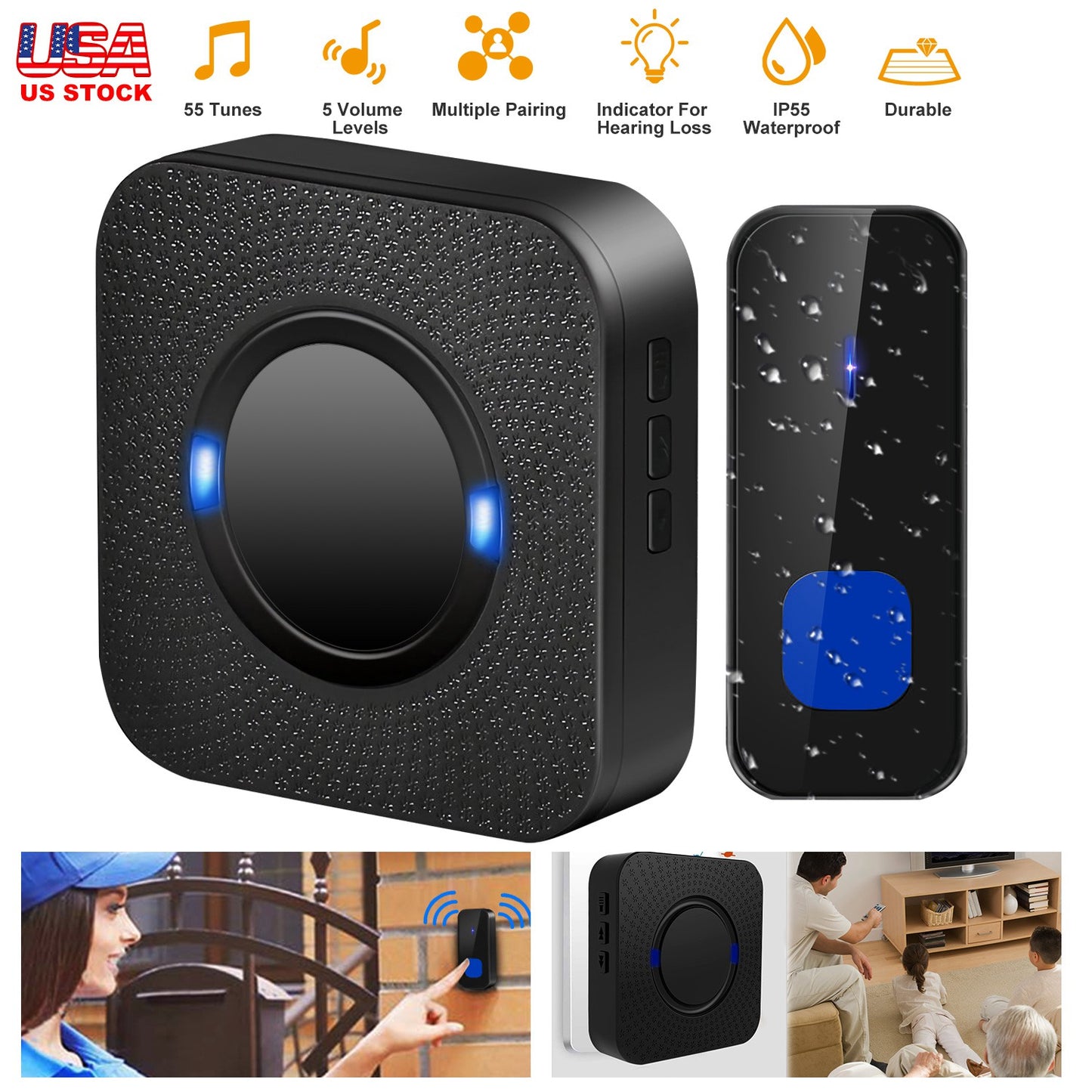 Wireless Doorbell with 984ft Range & 55 Chimes