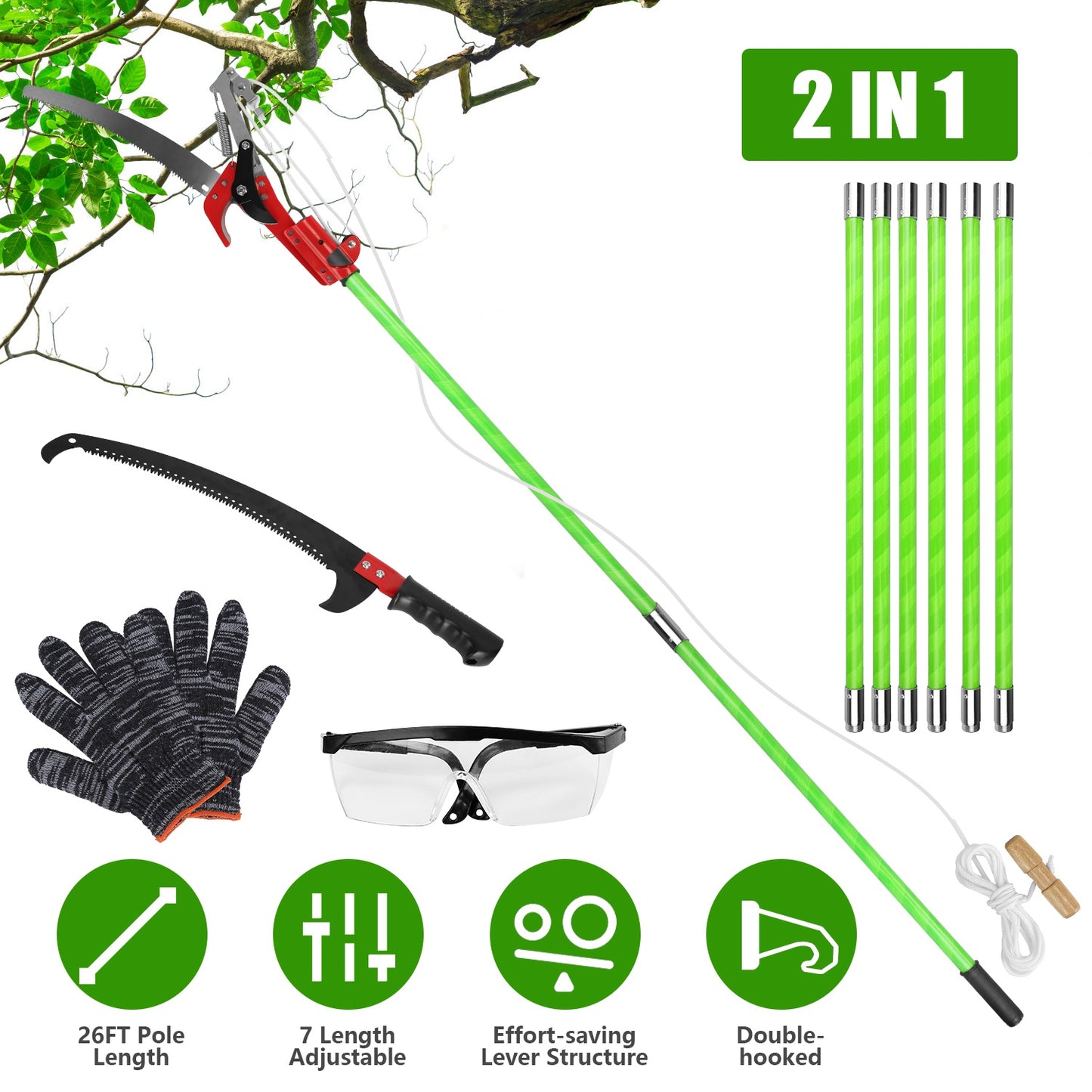 Extendable Manual Pole Saw 8-15ft Tree Pruner with Saw Blade