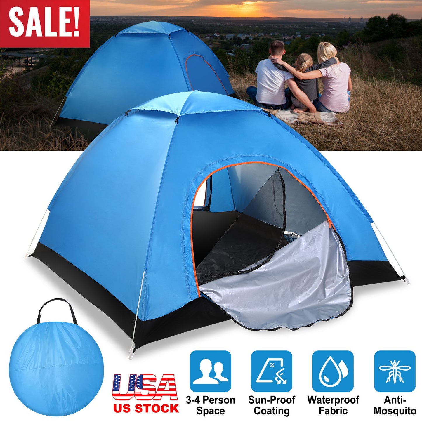 Pop Up Tent 4 Person Instant Setup Waterproof Camping Tent