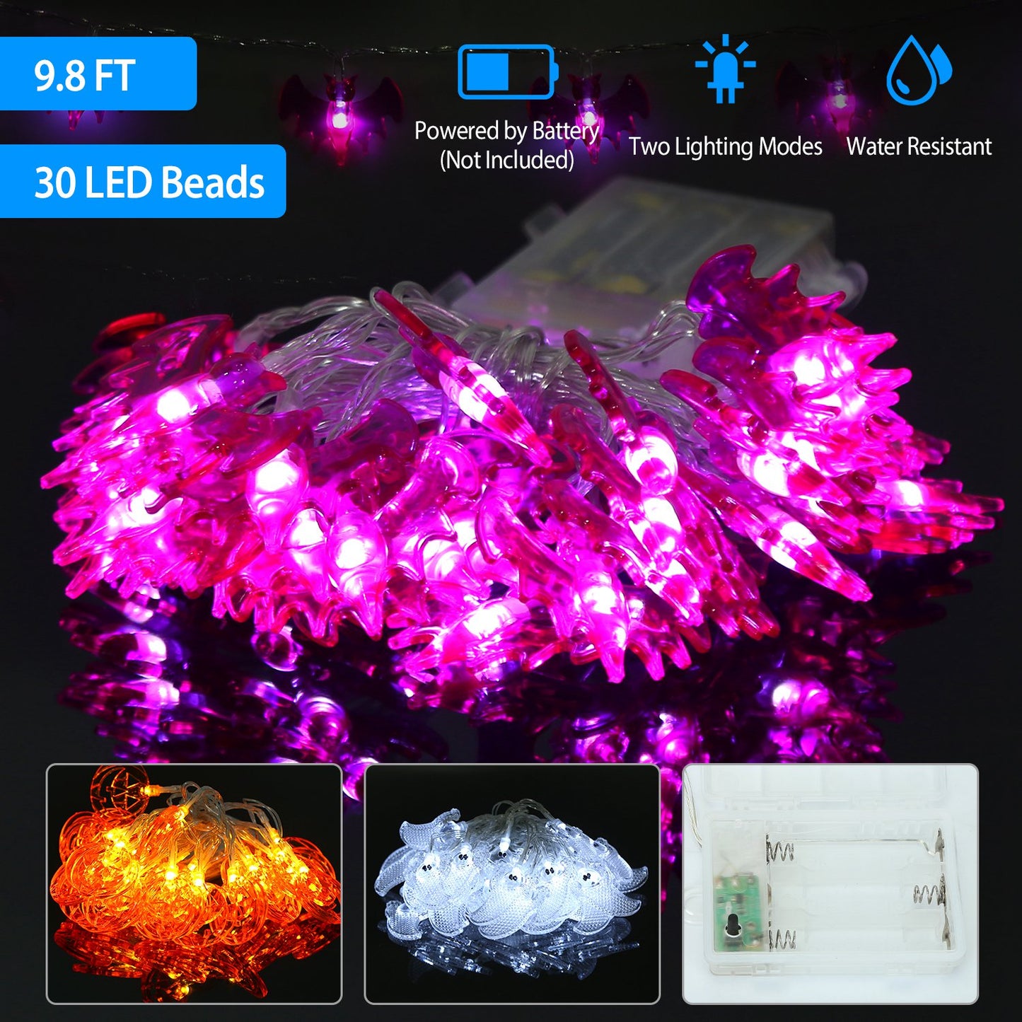 Halloween Ghost String Lights 30 LEDs 9.8ft Battery Powered