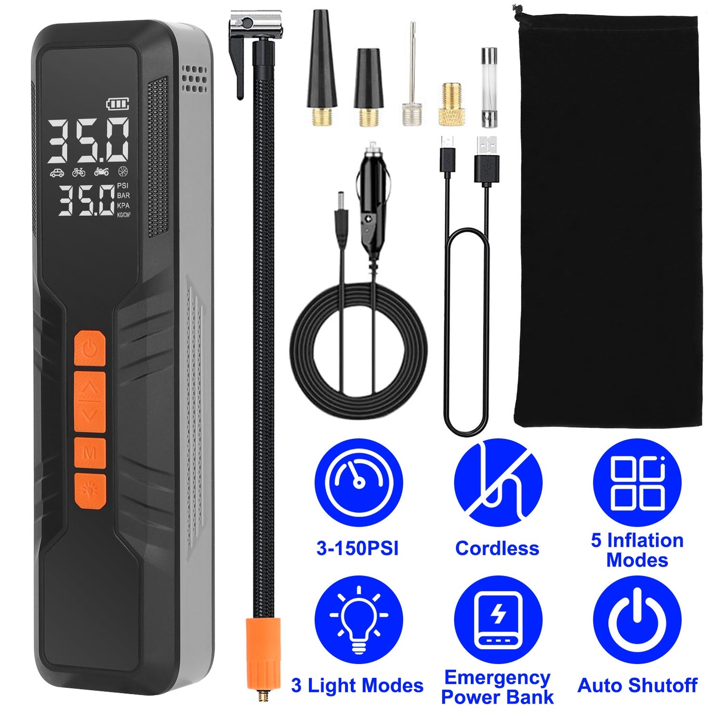 Portable Tire Inflator 150PSI Cordless Air Compressor