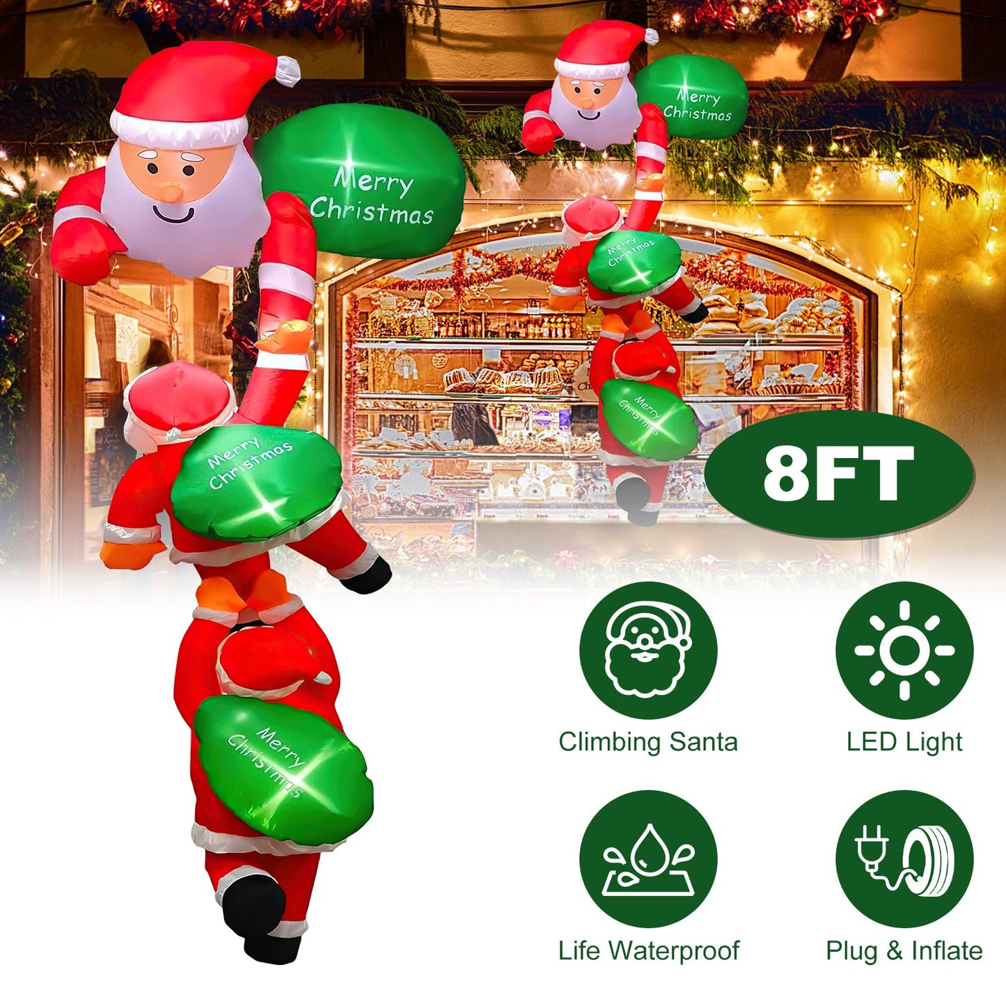 8FT Inflatable Climbing Santa Claus with LED Lights