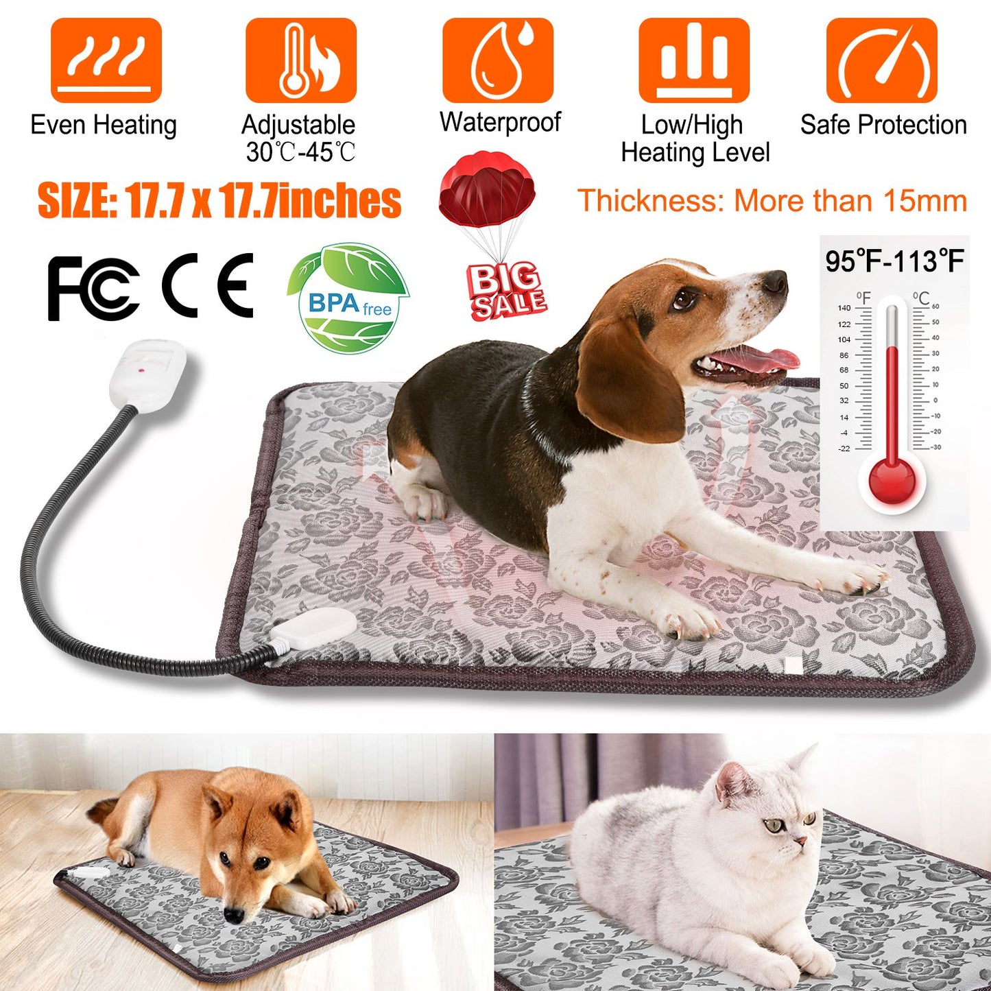 Pet Heating Pad with Adjustable Temperature & Chew Resistant Cord