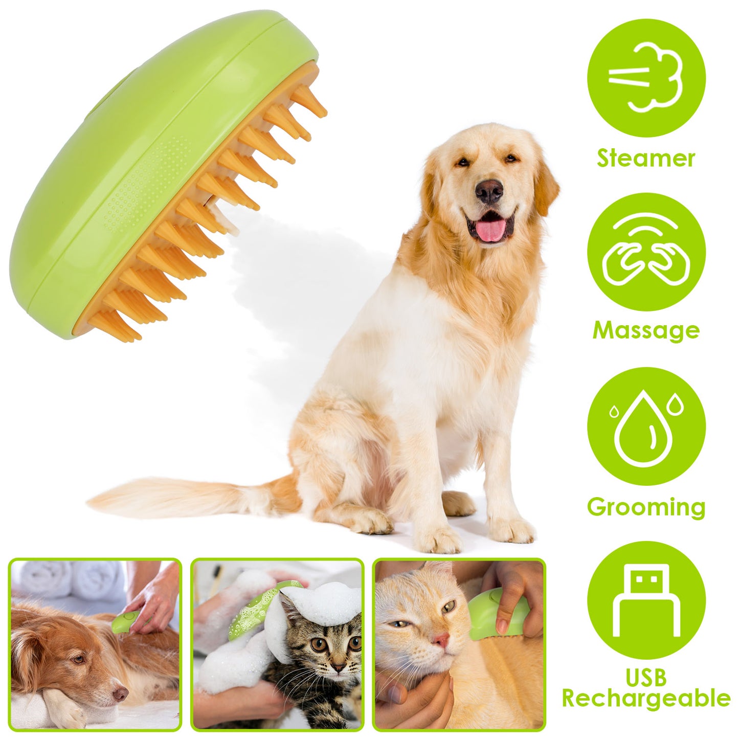 Cat Grooming Steam Brush with USB Rechargeable Battery