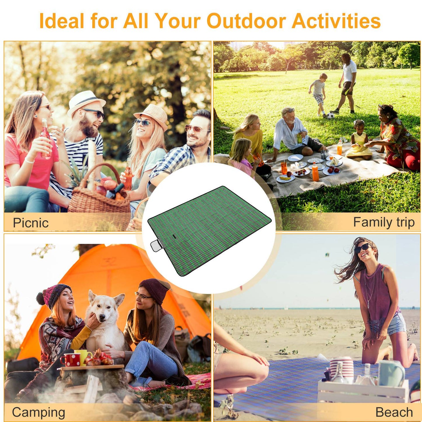 Waterproof Picnic Blanket 60x78 with Carrying Strap